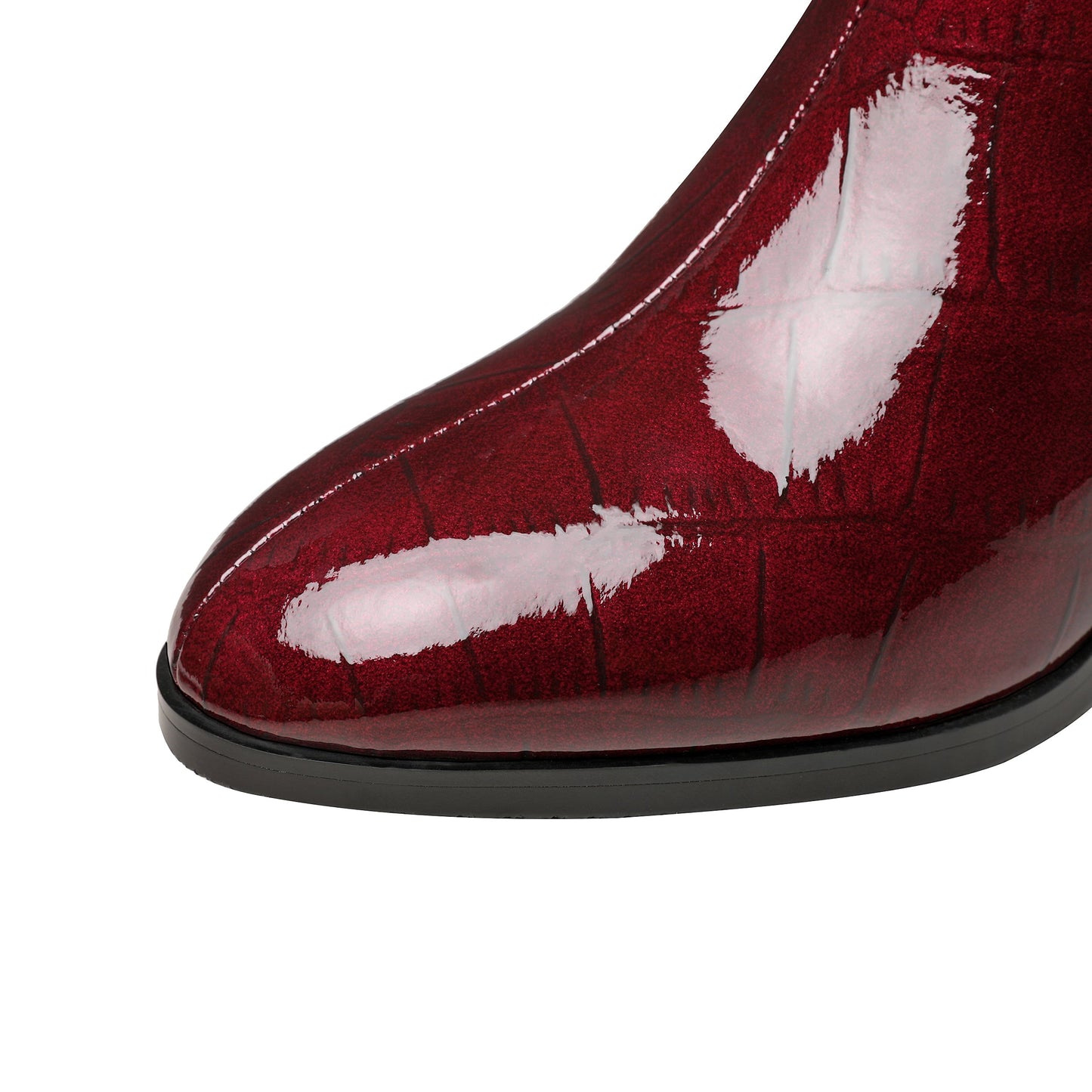 Nine Seven Women's Patent Leather Round Toe Handmade Chunky Heel with Jewelry Stylish Zip Up Mid-Calf Boots