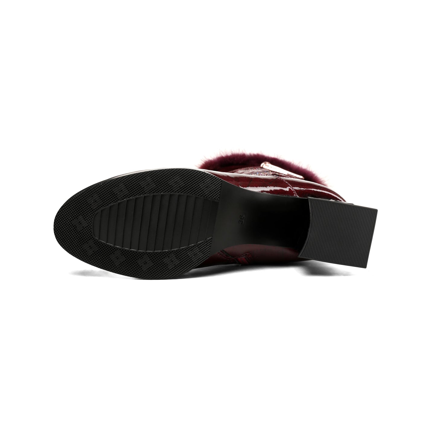 Nine Seven Women's Patent Leather Round Toe Handmade Chunky Heel with Jewelry Stylish Zip Up Mid-Calf Boots