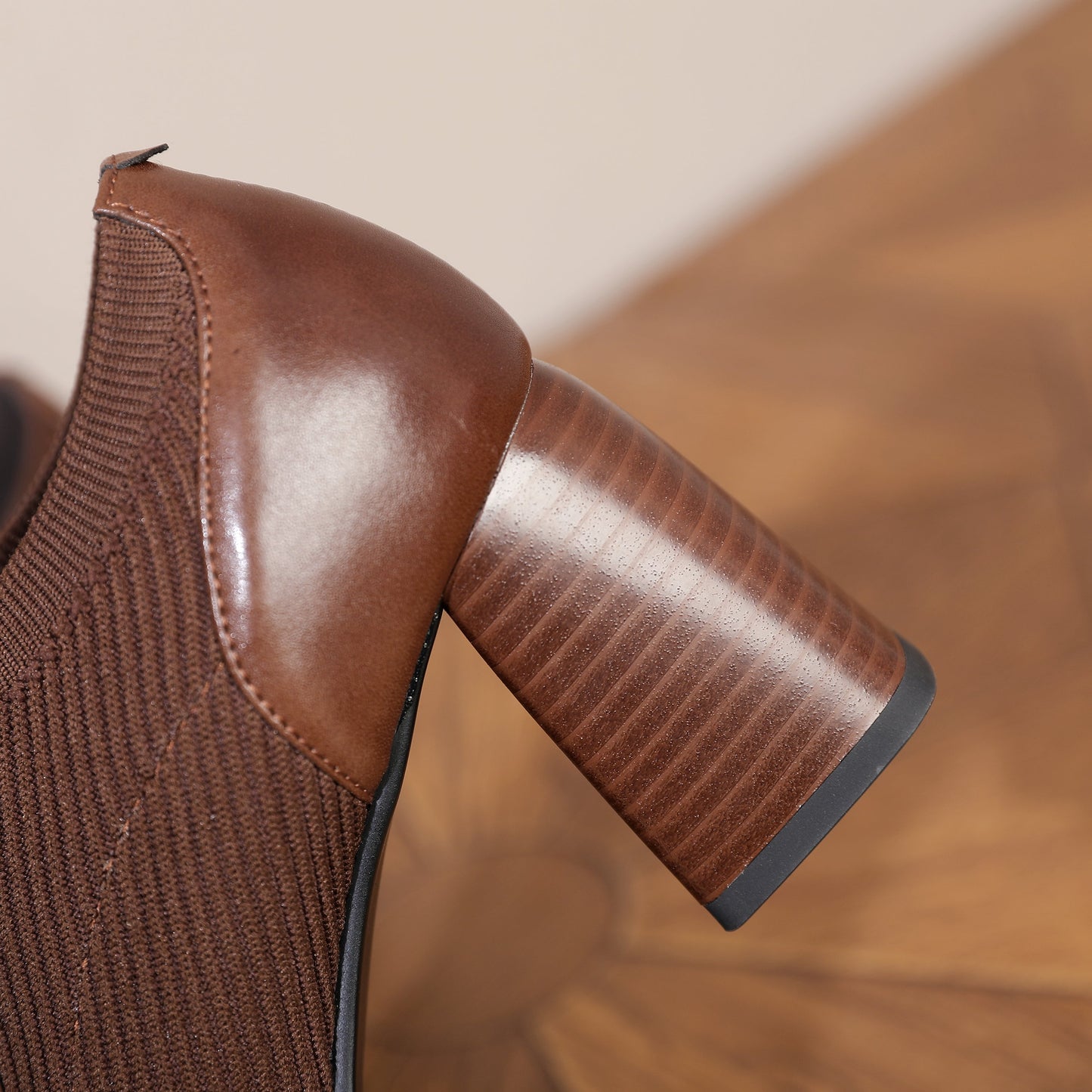 Nine Seven Women's Square Toe Genuine Leather & Woolen Handmade Mid Chunky Heels Casual Shoes