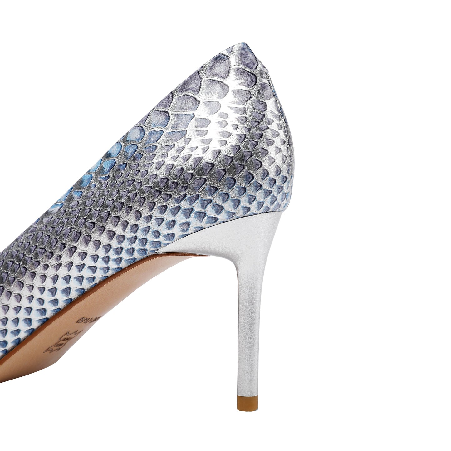 Nine Seven Women's Handmade Snakeskin Leather Stiletto Heel Pointed Toe Sexy Silver Dressy Pumps