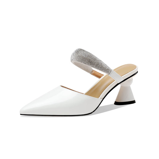 Nine Seven Women's Glossy Patent Leather Handmade Closed Toe Cone Heel Mule Sandals with Sparkling Glitter