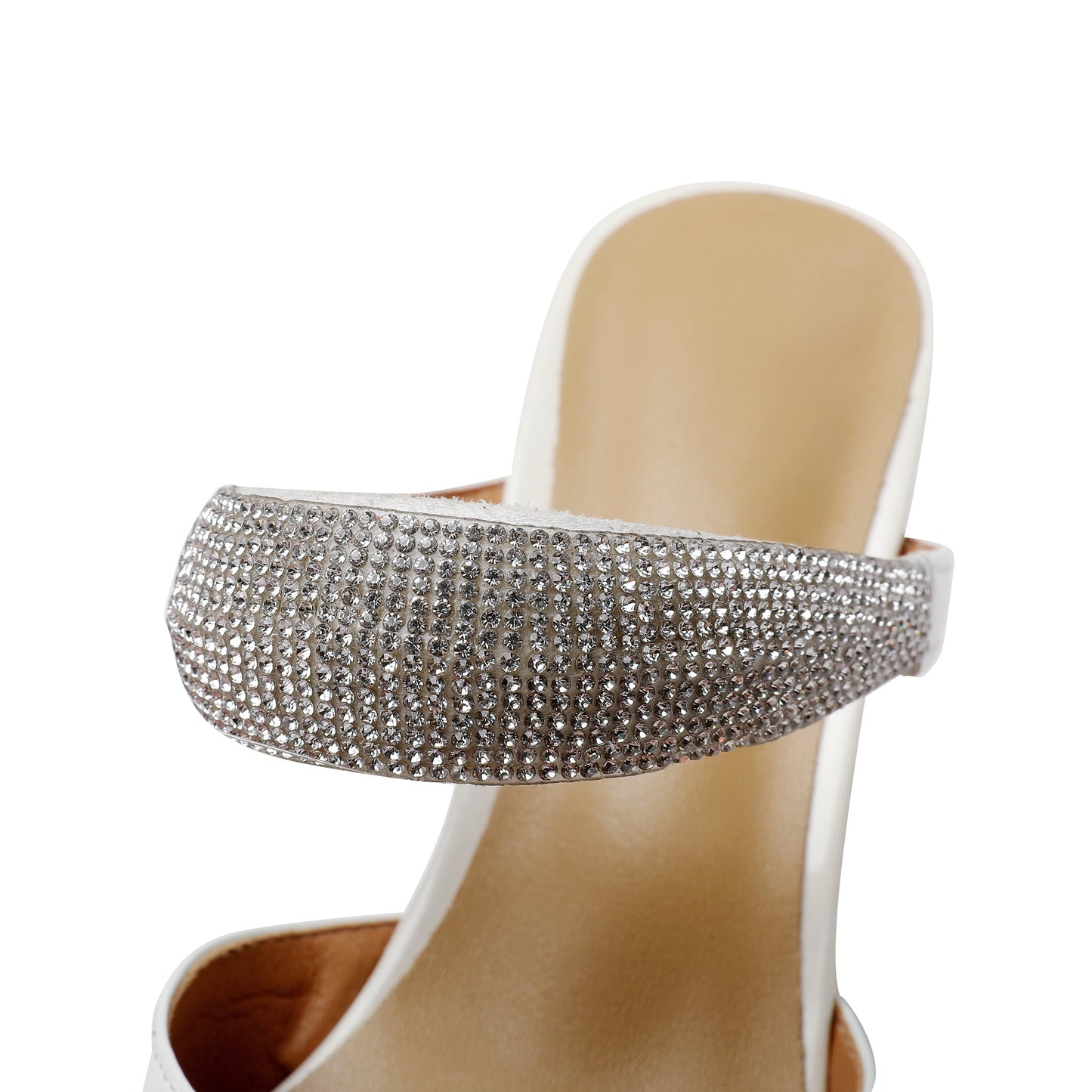 Nine Seven Women's Glossy Patent Leather Handmade Closed Toe Cone Heel Mule Sandals with Sparkling Glitter