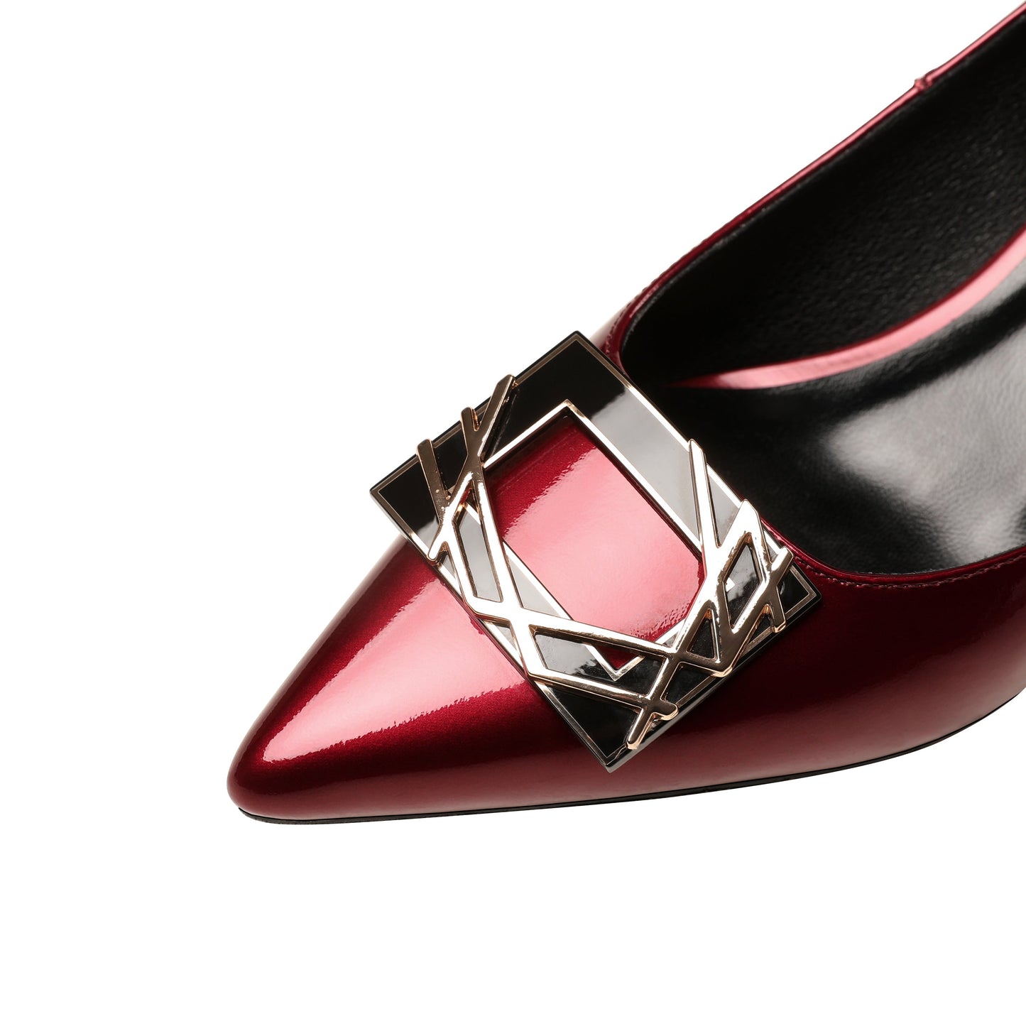 Nine Seven Women's Glossy Patent Leather Handmade Clear Pointed Toe Low Block Heel Slip On Pump Shoes with Trendy Square Pattern