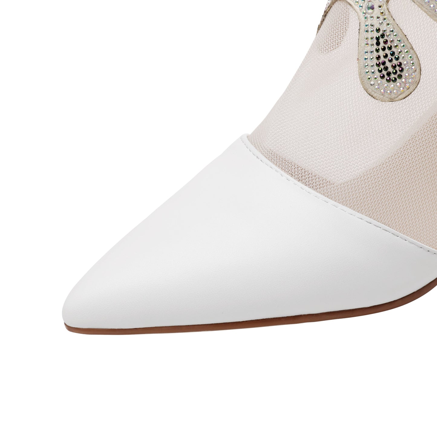 Nine Seven Women's Handmade Genuine Leather and Mesh Back Zip Up Glitter Decor Chuncky Heel Summer Boots