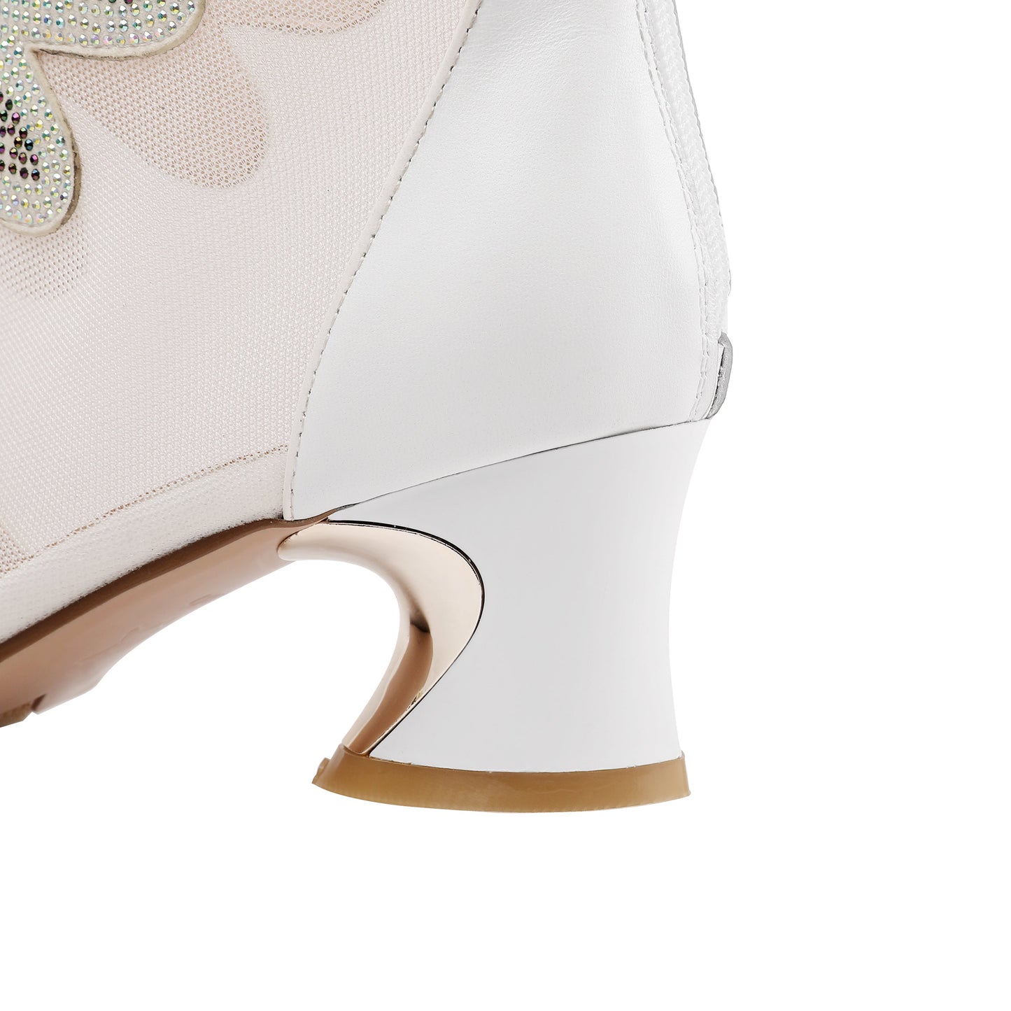 Nine Seven Women's Handmade Genuine Leather and Mesh Back Zip Up Glitter Decor Chuncky Heel Summer Boots