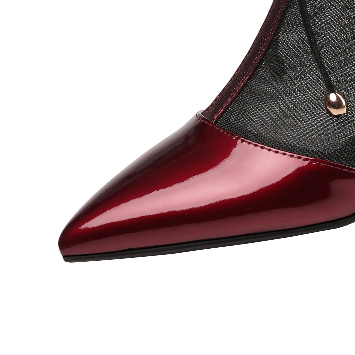 Nine Seven Women's Handmade Glossy Patent Leather and Mesh Spool Heel Back Zip Pointy Toe Summer Ankle Boots with Bowtie