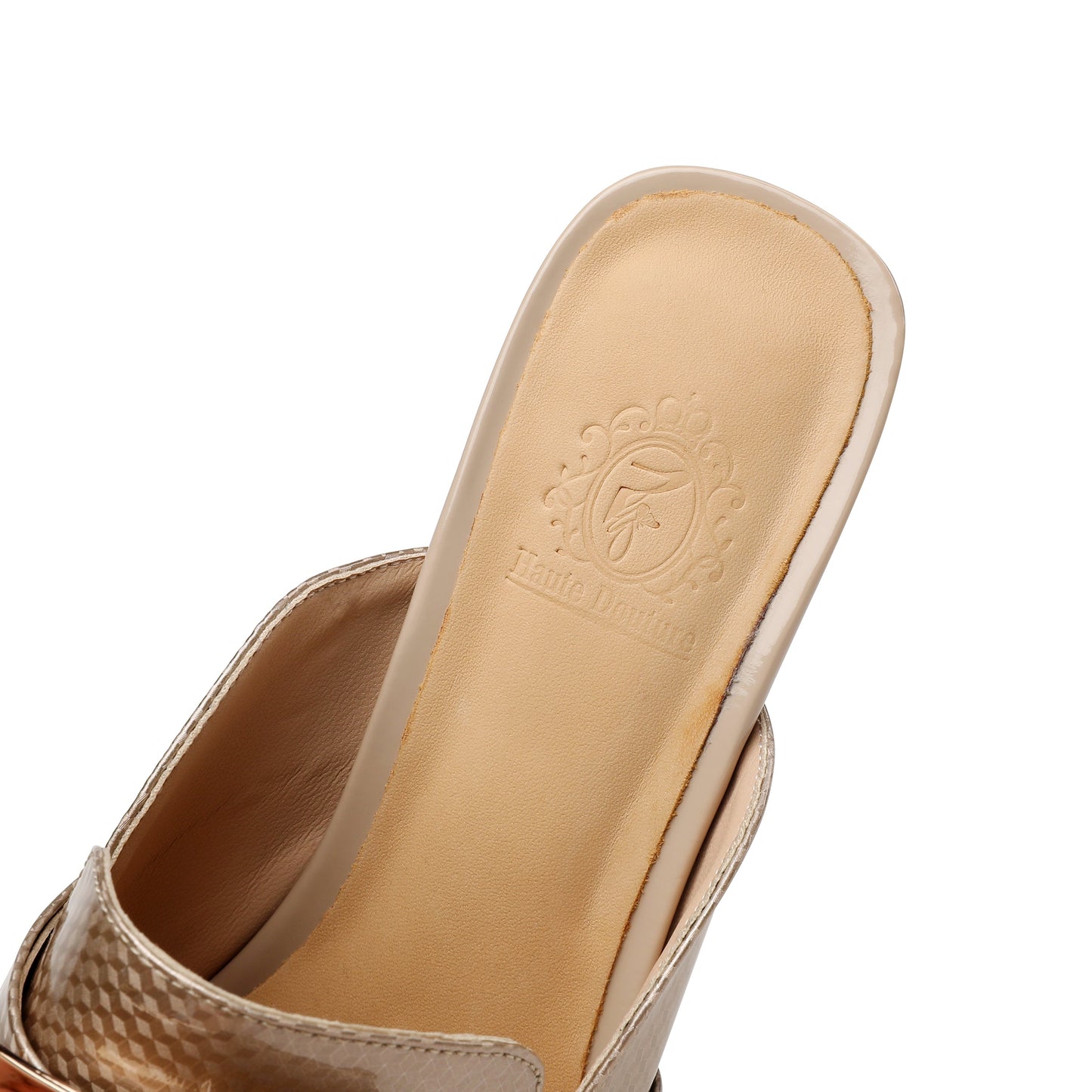 Nine Seven Handmade Women's Genuine Leather Pointy Toe Spool Heel Mule Pumps with Metal Square Pattern