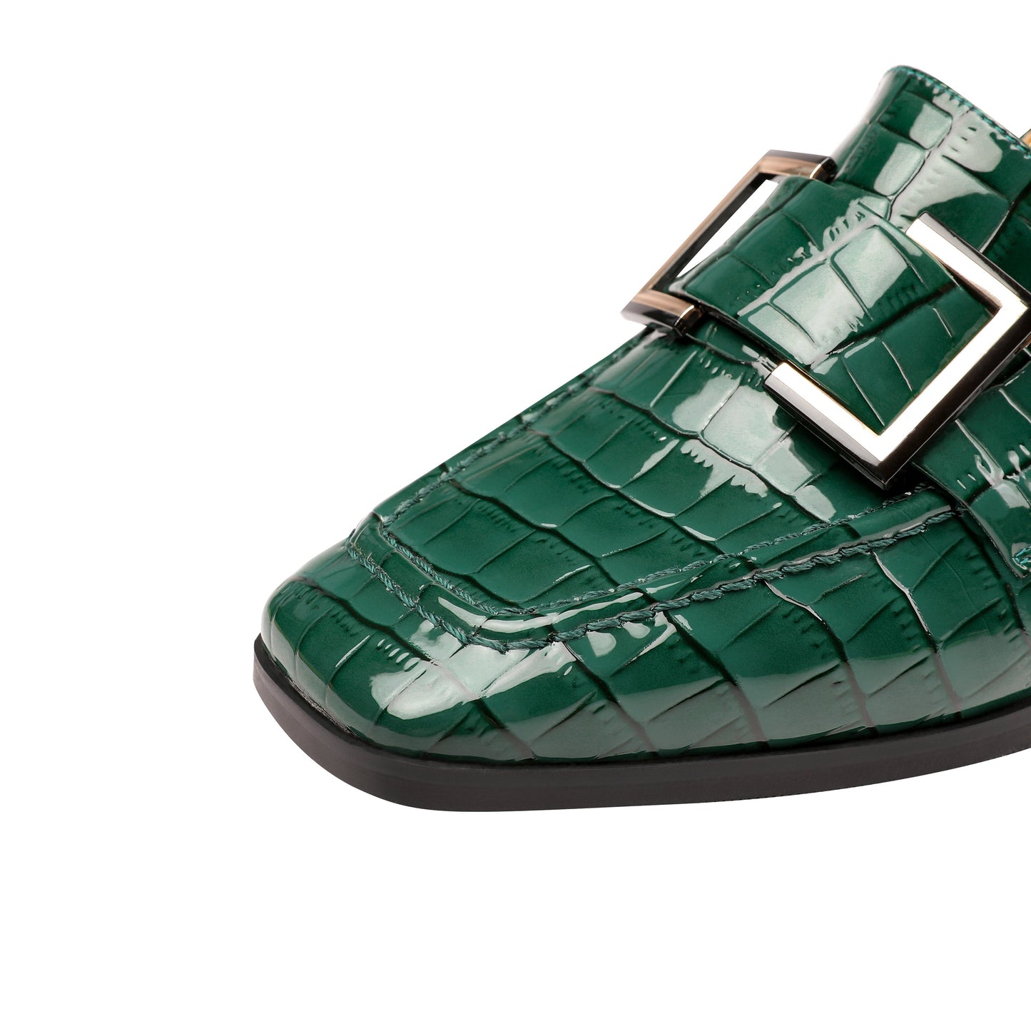 Nine Seven Women's Patent Leather Square Toe Handmade Buckled Casual Loafers Shoes with Low Chunky Heels