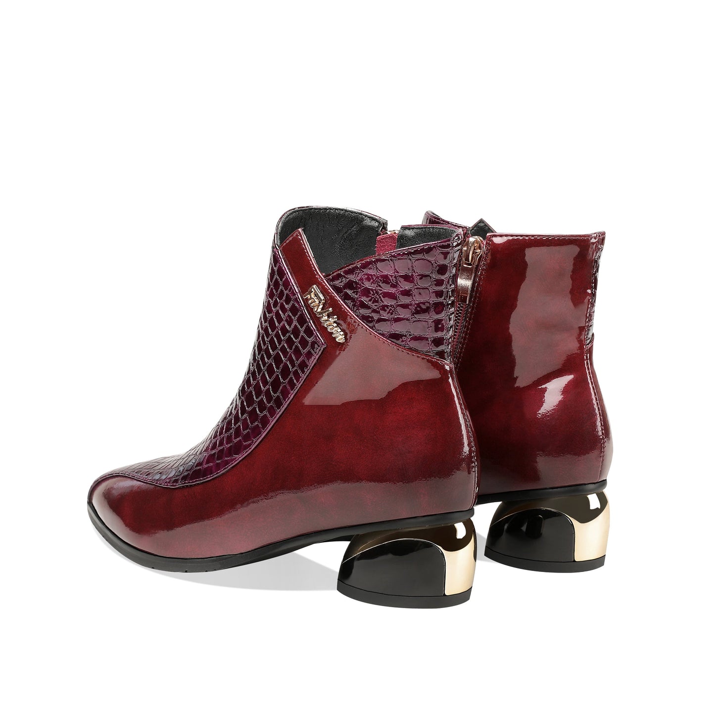 Nine Seven Women's Handmade Patent Leather Pointed Toe Side Zip Up Low Chunky Heel Casual Ankle Boots