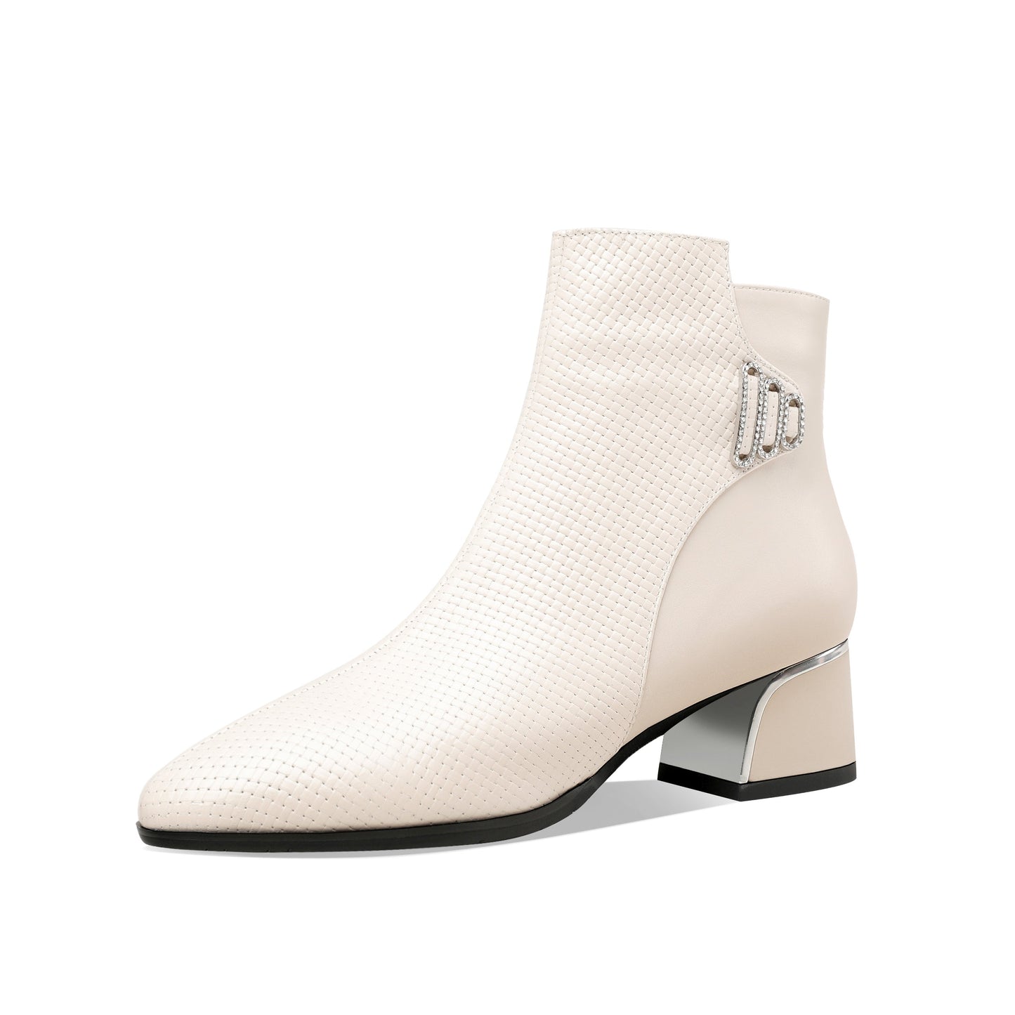 Nine Seven Women's Genuine Leather Handmade Round Toe Side Zipper Graceful Ankle Boots with Low Chunky Heel