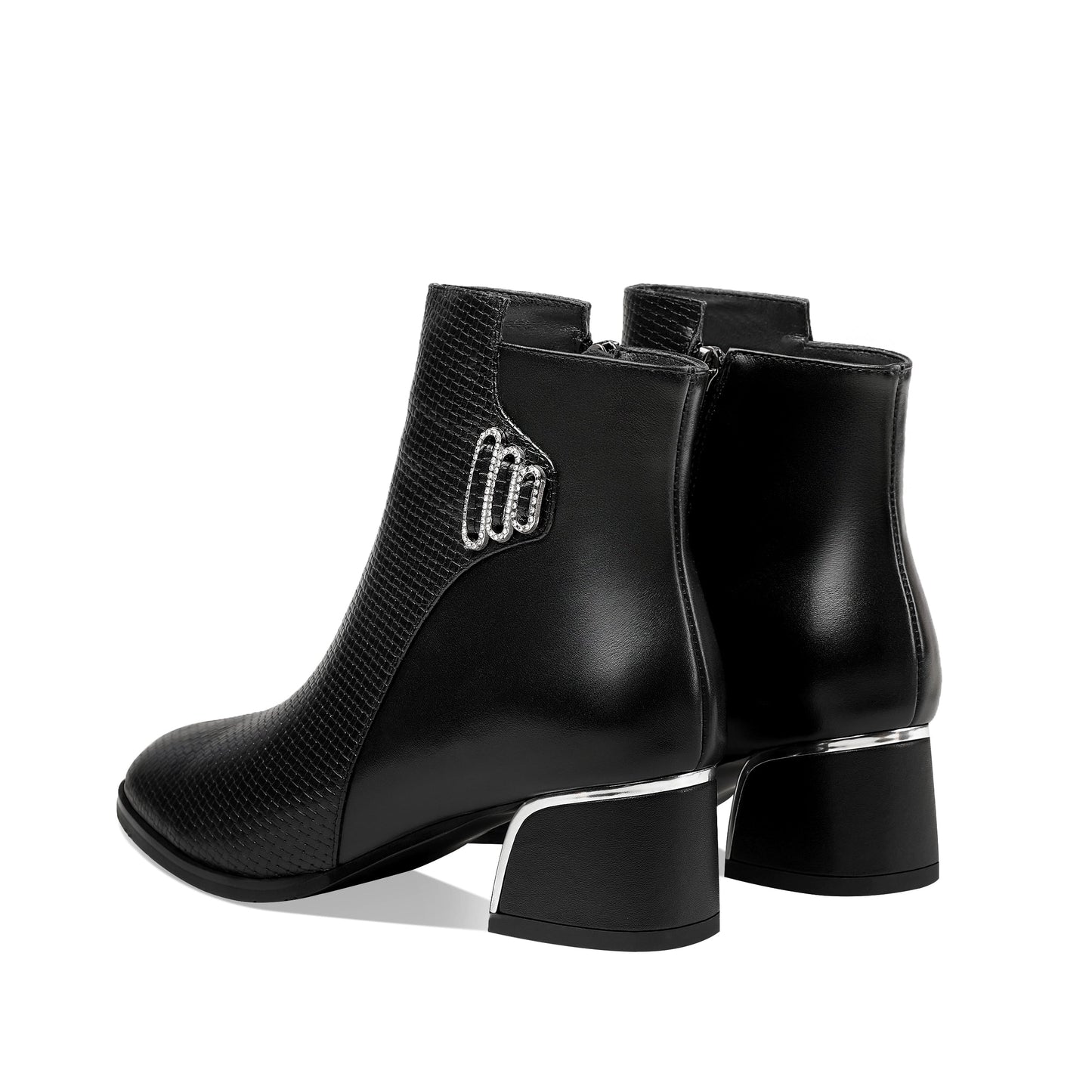 Nine Seven Women's Genuine Leather Handmade Round Toe Side Zipper Graceful Ankle Boots with Low Chunky Heel