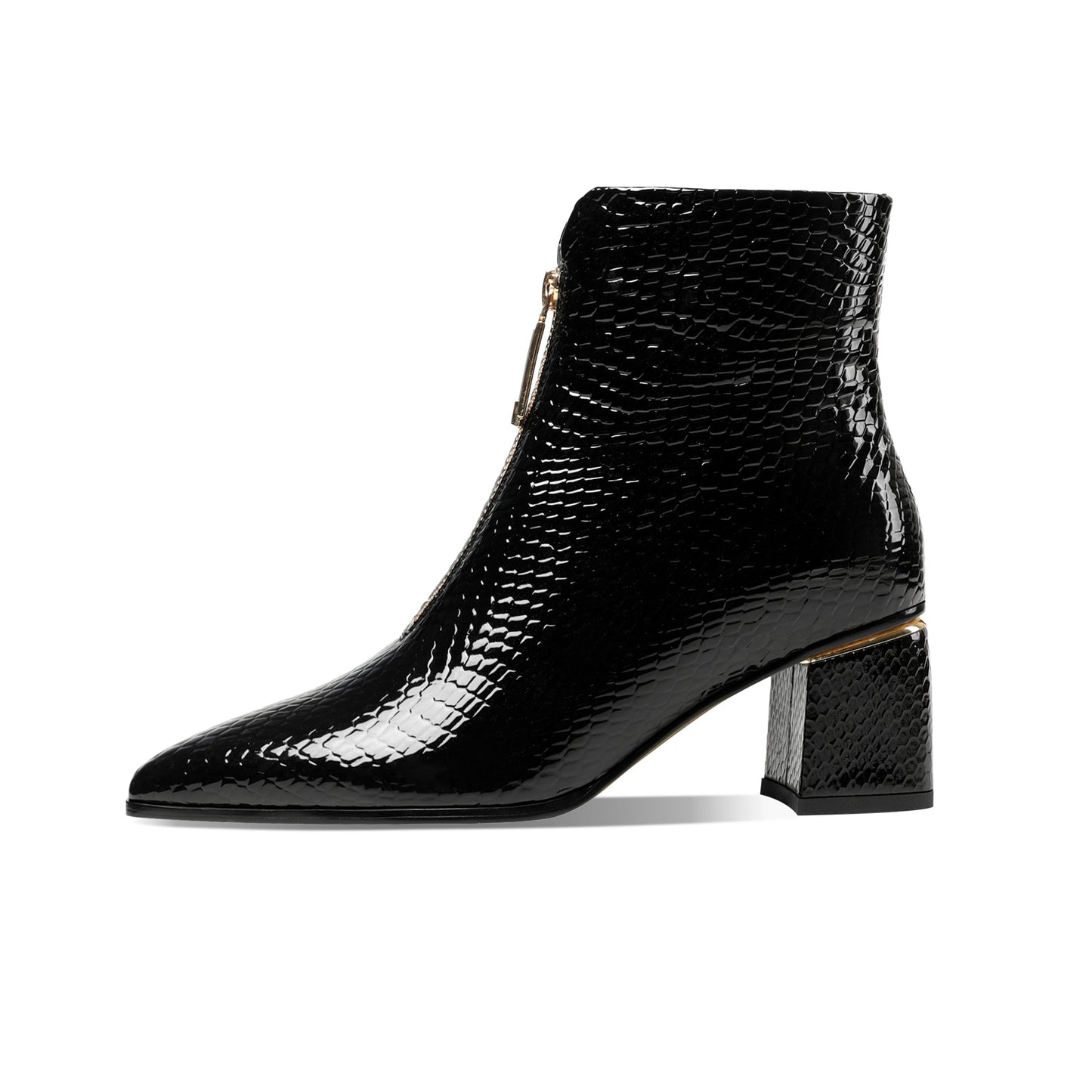 Nine Seven Women's Handmade Genuine Leather Pointed Toe Stylish Front Zip Up Mid Chunky Heel Ankle Booties