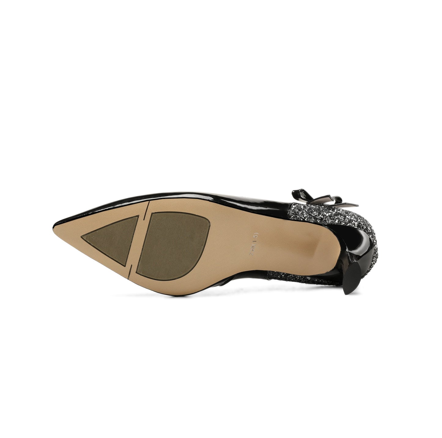 Nine Seven Women's Handmade Glossy Patent Leather Pointed Toe Mid Stiletto Heel Slip On Glitter Pumps with Bowtie