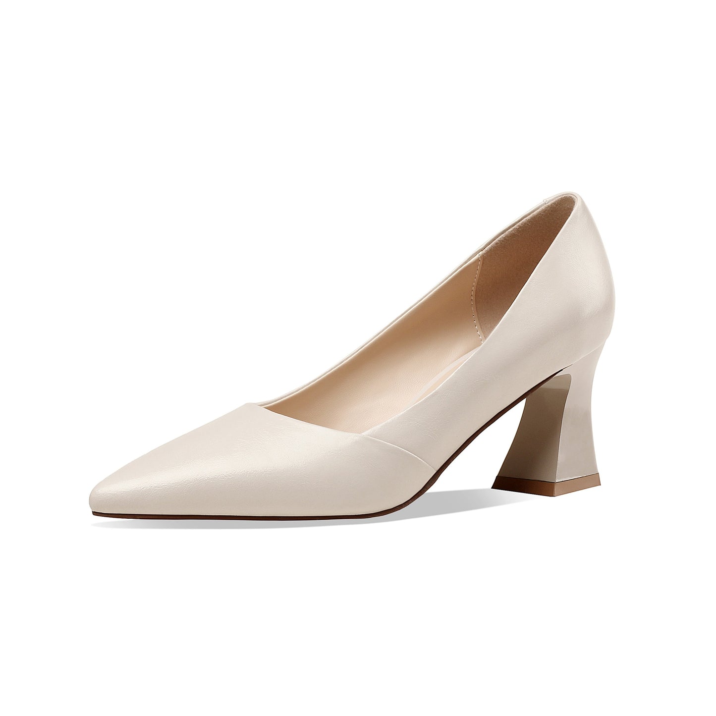 Nine Seven Genuine Leather Women's Handmade Clear Pointed Toe Mid Spool Heel Slip On Elegant Office Pumps