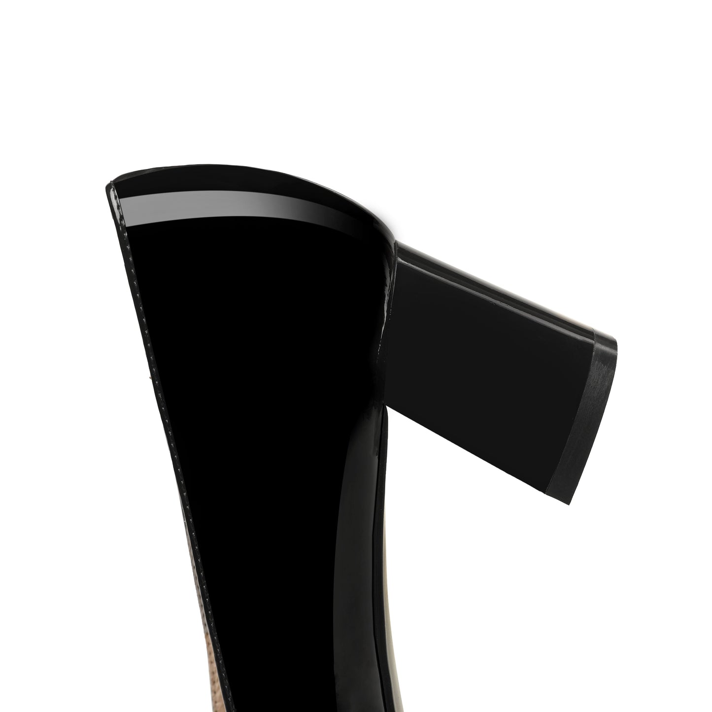 Nine Seven Women's Glossy Patent Leather Handmade Square Toe Comfortable Mid Chunky Heel Slip On Office Pumps with Square Pattern