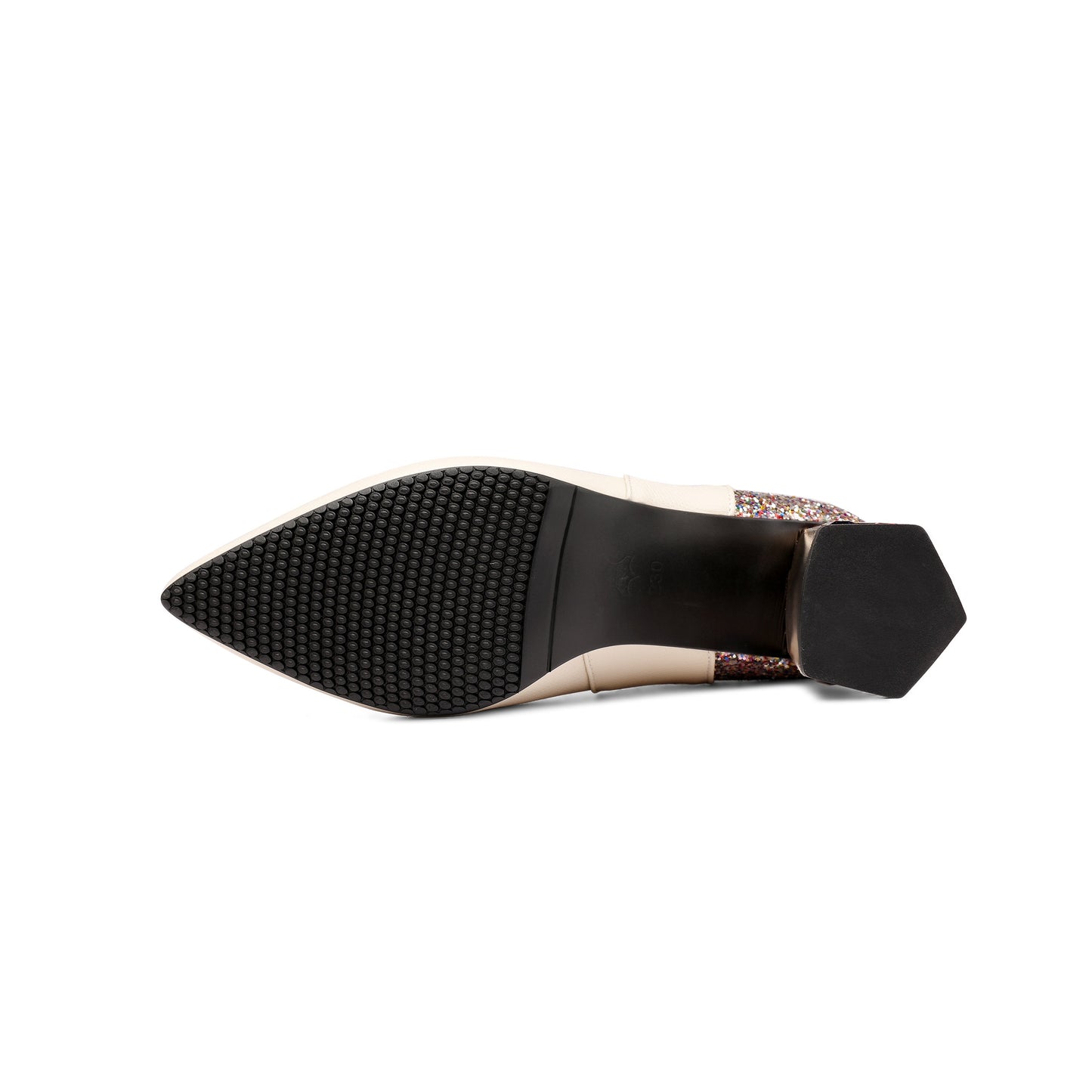 Nine Seven Women's Handmade Genuine Leather Clear Pointed Toe Crystal Chunky Heel Back Zip Up Graceful Ankle Boots