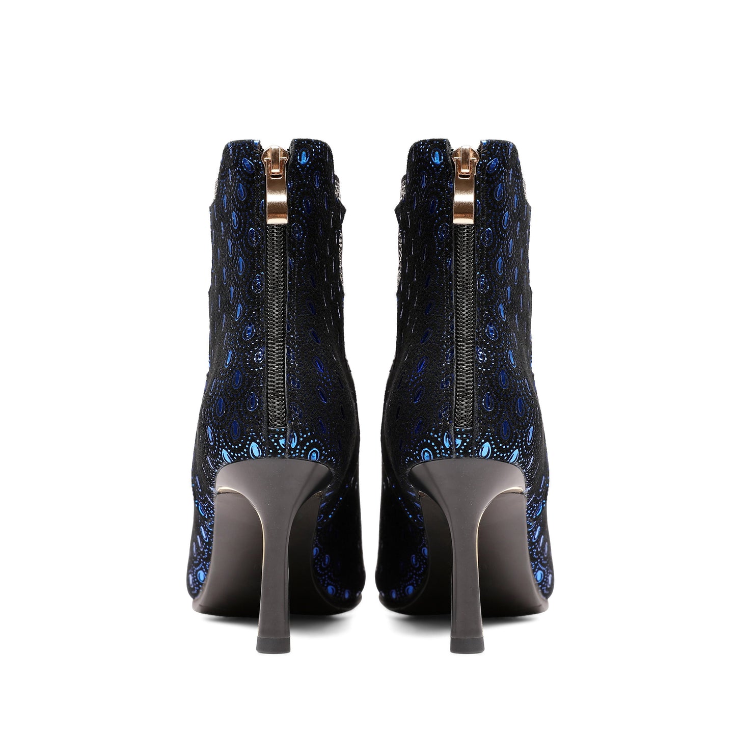 Nine Seven Women's Handmade Leather Metal Stiletto Heel Back Zip Up Pointed Toe Ankle Boots with Glitter Rhinestone