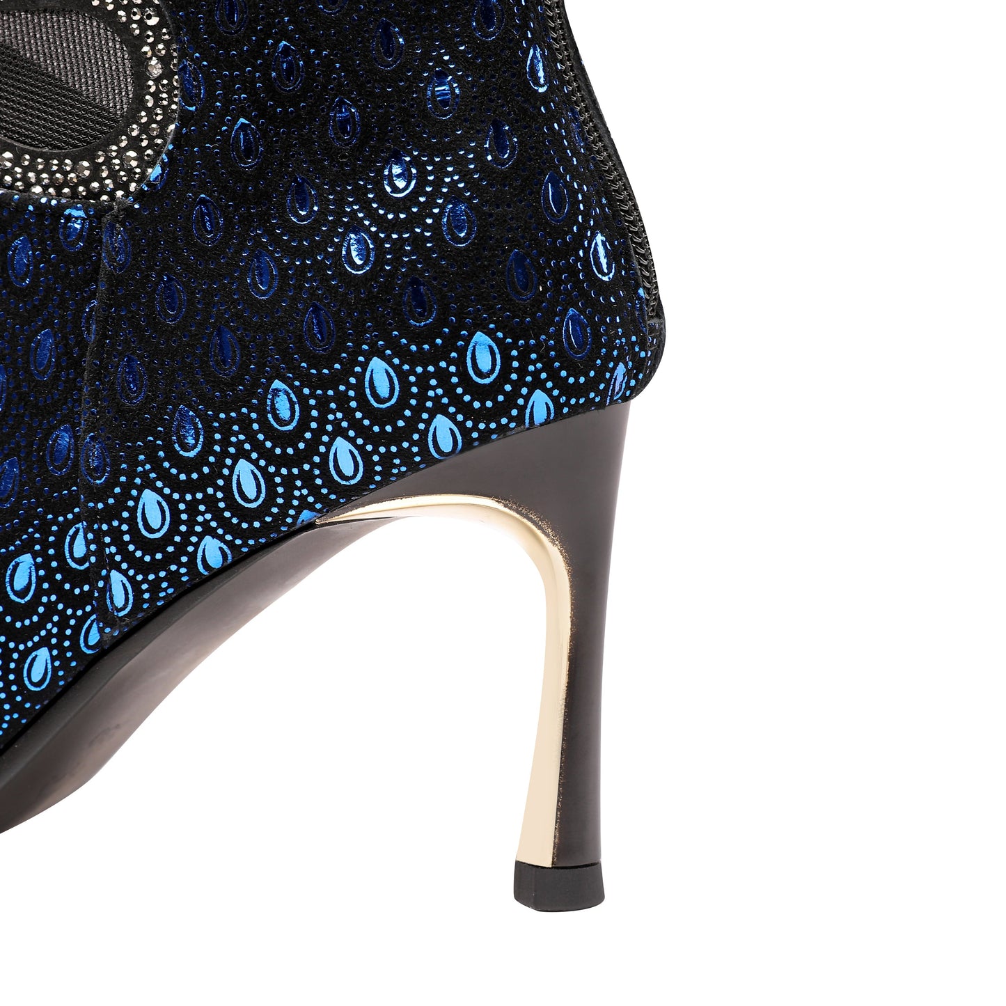 Nine Seven Women's Handmade Leather Metal Stiletto Heel Back Zip Up Pointed Toe Ankle Boots with Glitter Rhinestone