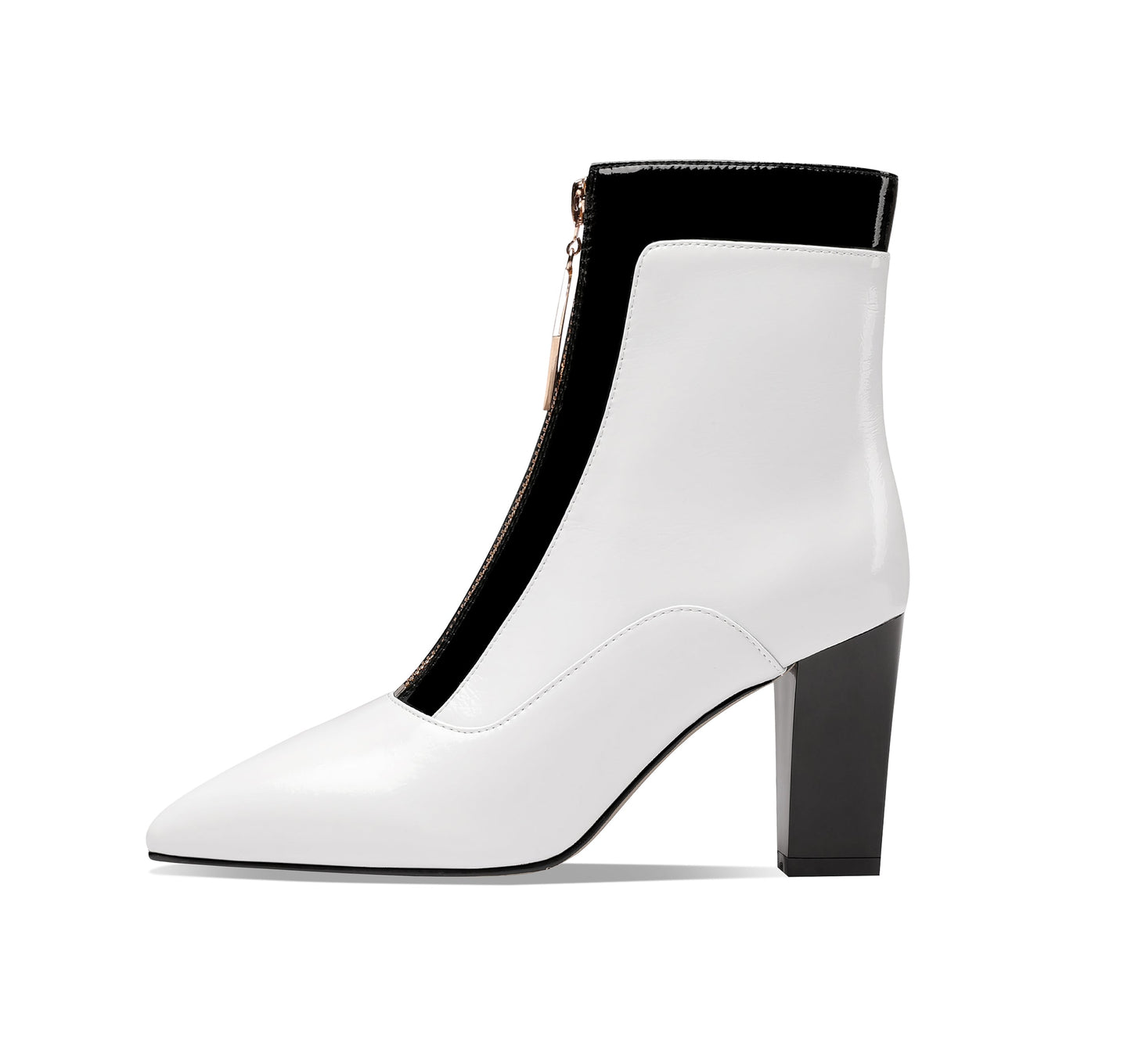 Nine Seven Women's Handmade Genuine Leather Clear Pointed Toe Chunky Heel Stylish Front Zip Ankle Booties