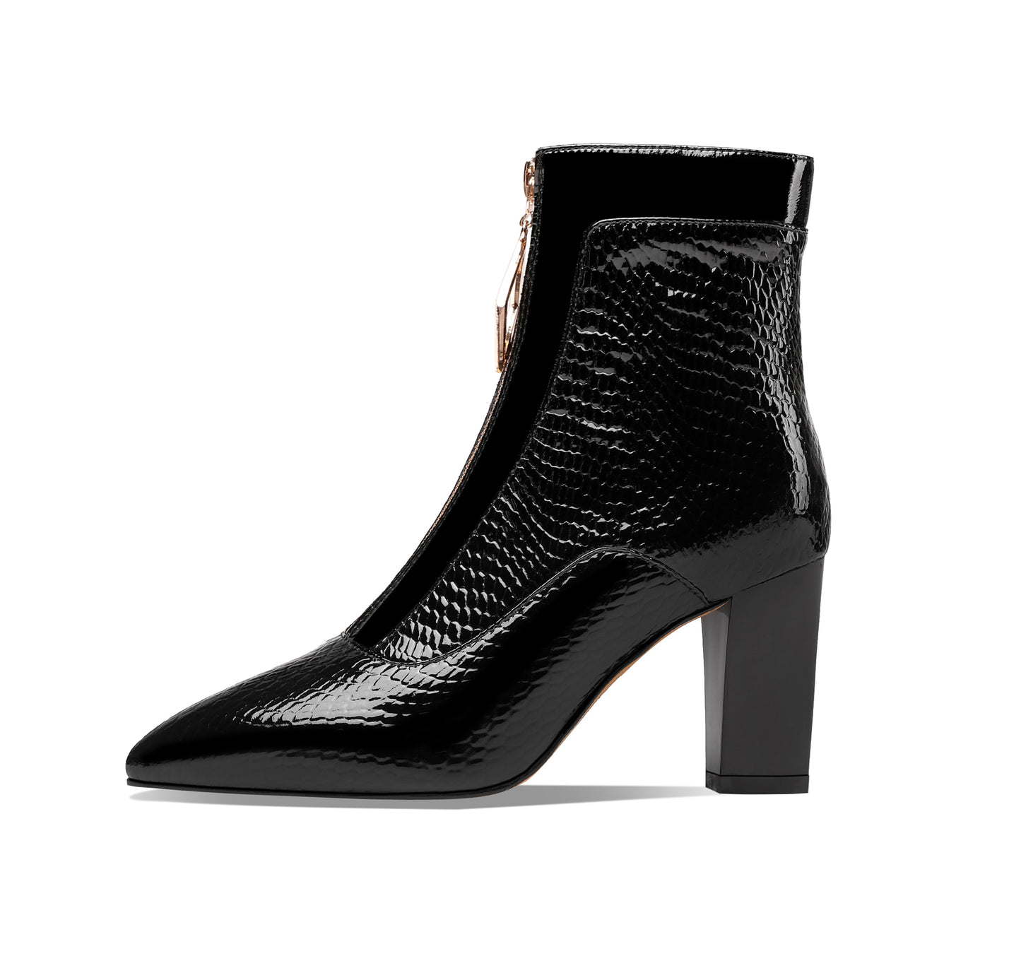 Nine Seven Women's Handmade Genuine Leather Clear Pointed Toe Chunky Heel Stylish Front Zip Ankle Booties