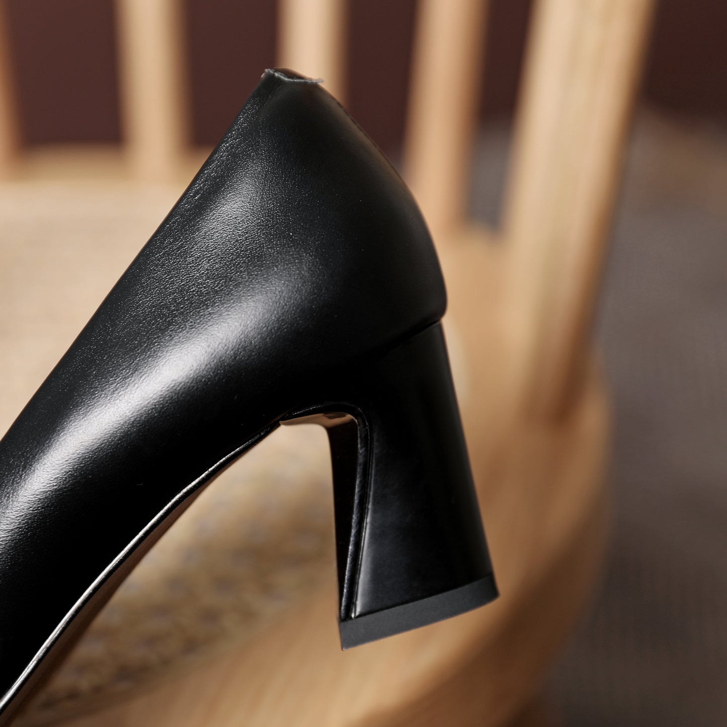 Nine Seven Women's Genuine Leather Pointed Toe Handmade Knot Décor Mid Chunky Heels Elegant Pumps Shoes