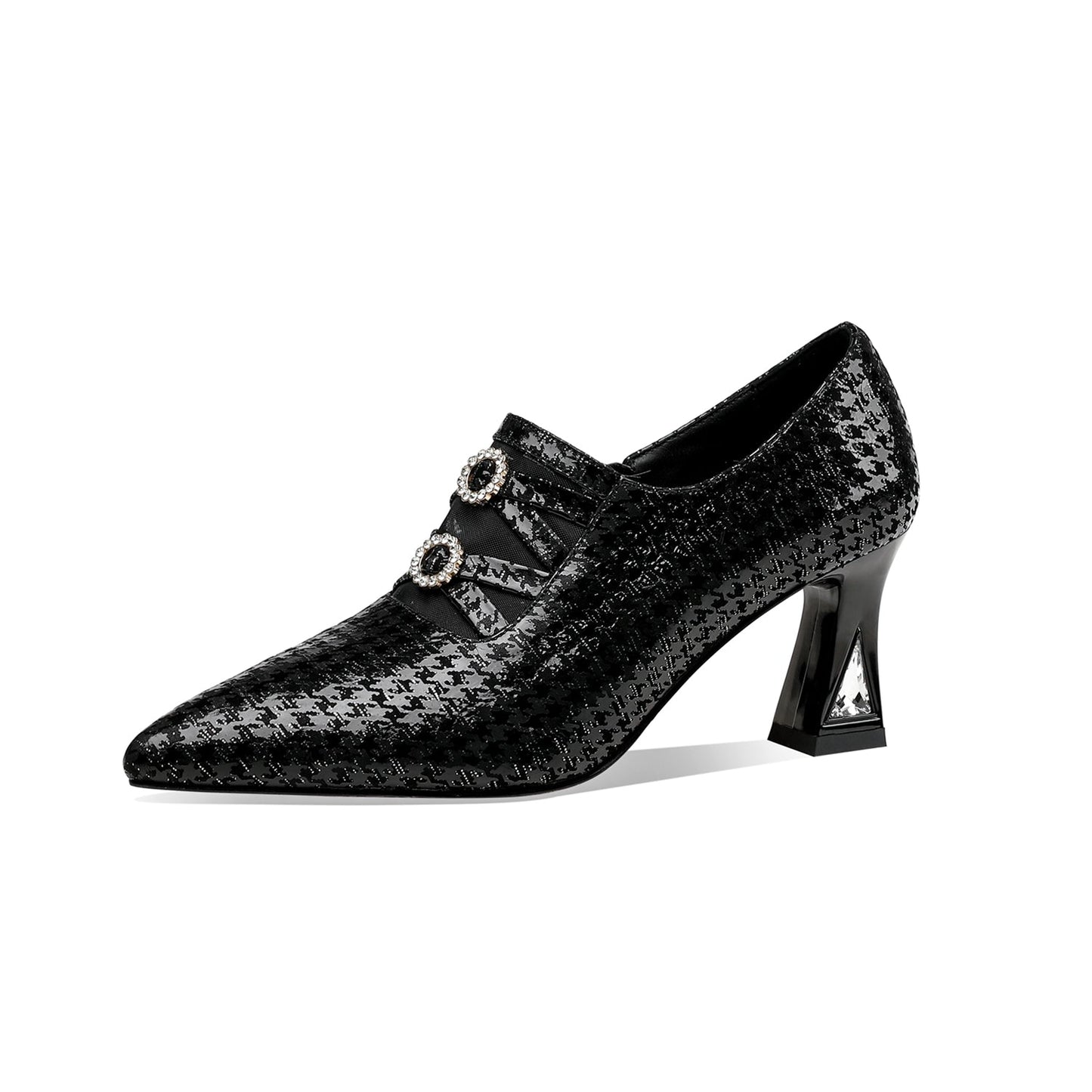 Nine Seven Women's Pointed Toe Genuine Leather Handmade Side Zipper Mid Chunky Heels Elegant Pumps Shoes