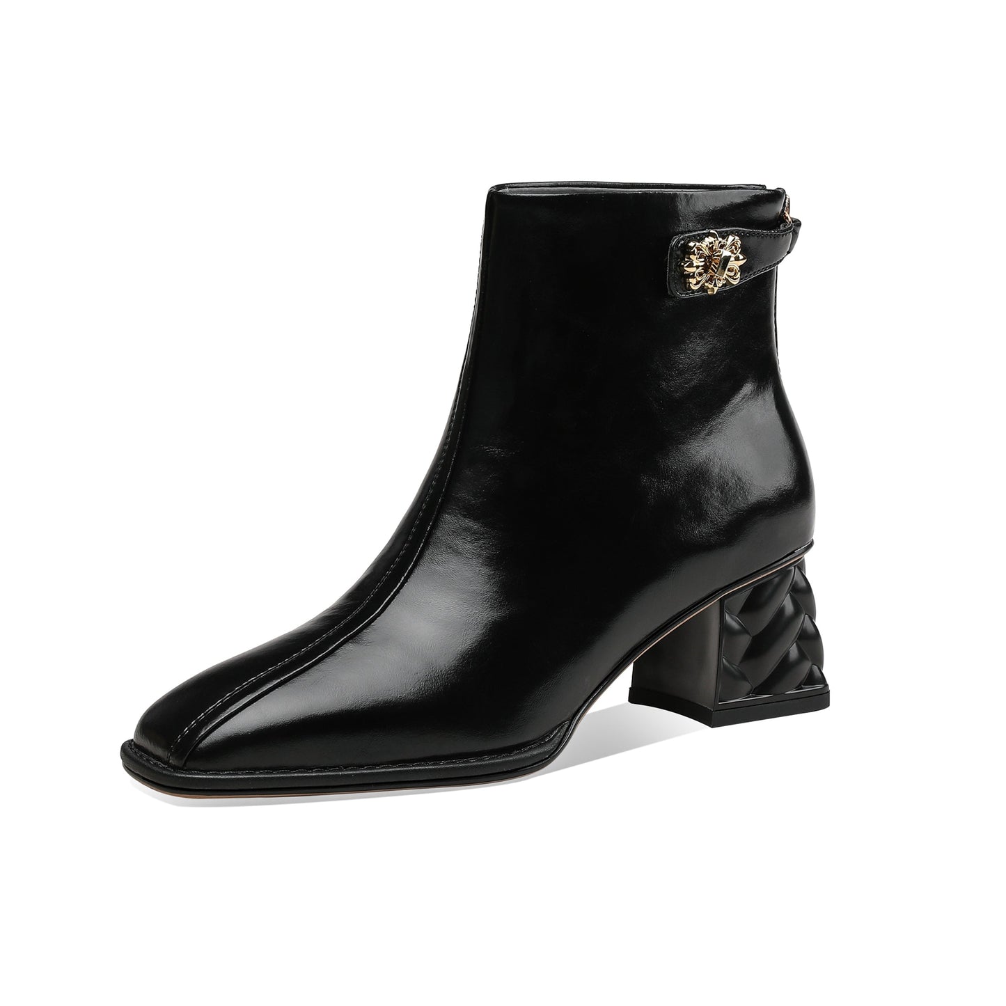 Nine Seven Women's Genuine Leather Square Toe Handmade Buckled Zipper Mid Chunky Heels Trendy Ankle Boots