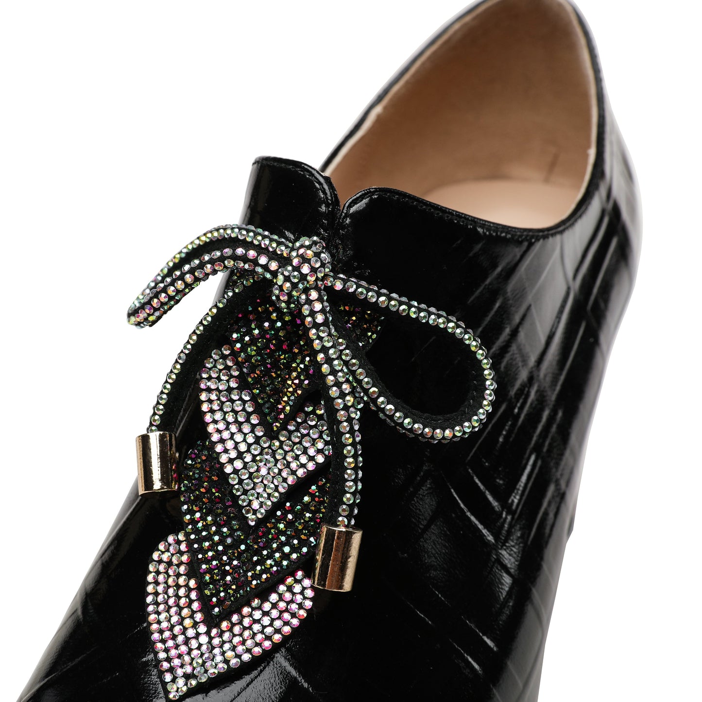 Nine Seven Women's Pointed Toe Glossy Patent Leather Handmade Side Zipper Mid Chunky Heel Pumps Shoes