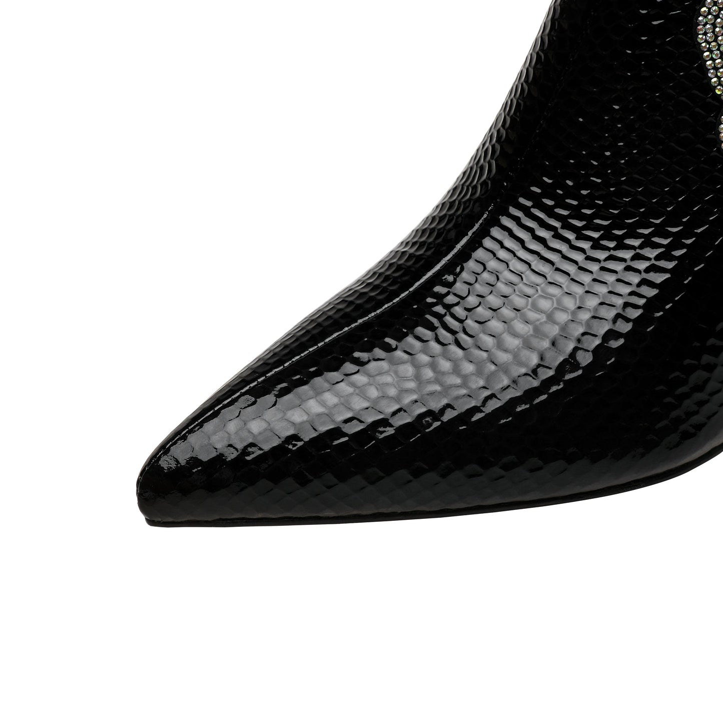 Nine Seven Women's Pointed Toe Patent Leather Handmade Flower Décor Side Zip Up Mid Chunky Heels Pumps Shoes