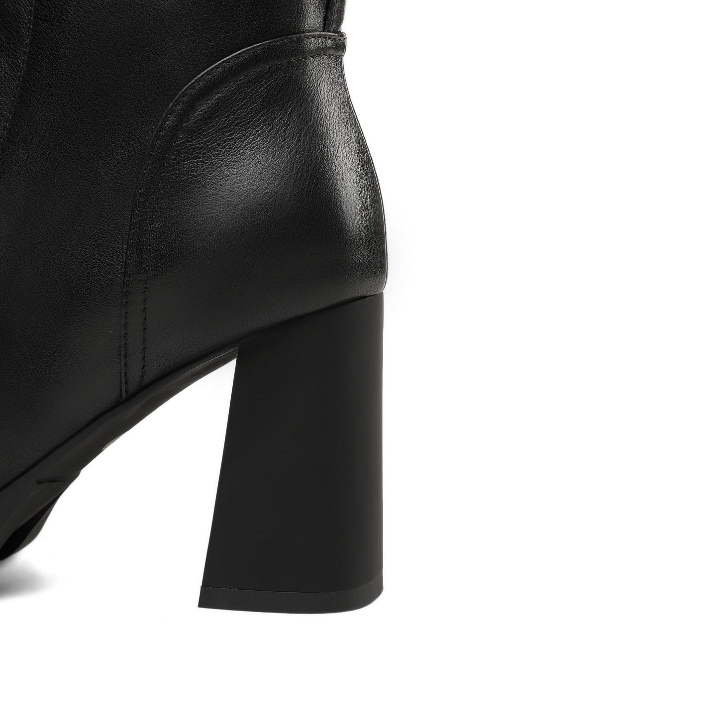 Nine Seven Women's Round Toe Genuine Leather Selftie Zip Up Hnadmade High Chunky Heels Boots with Buckle