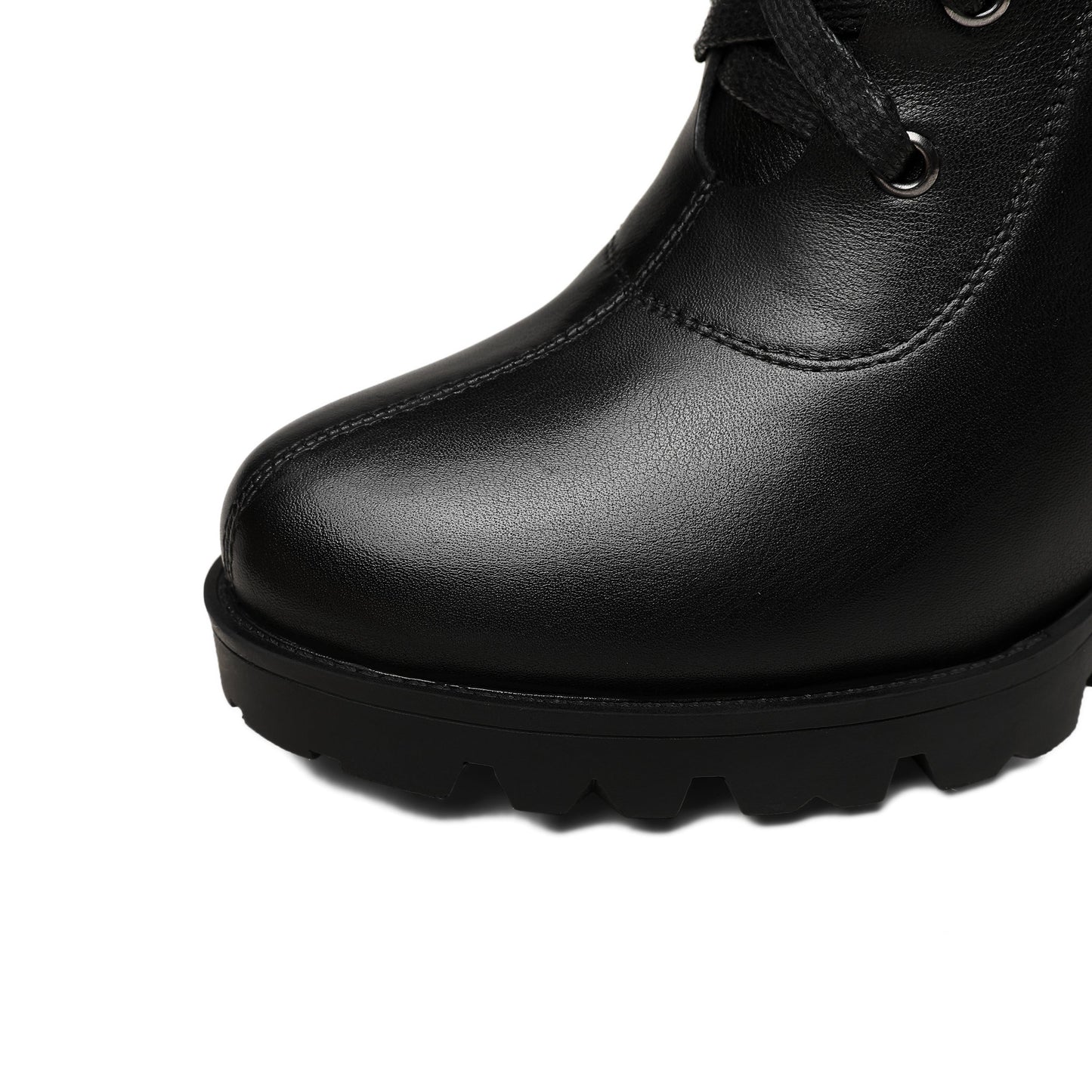 Nine Seven Women's Round Toe Genuine Leather Selftie Zip Up Hnadmade High Chunky Heels Boots with Buckle