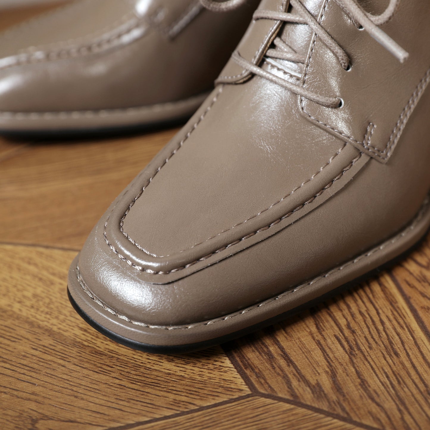 Nine Seven Women's Genuine Leather Handmade Lace Up Mid Chunky Heels Stylish Pumps Shoes