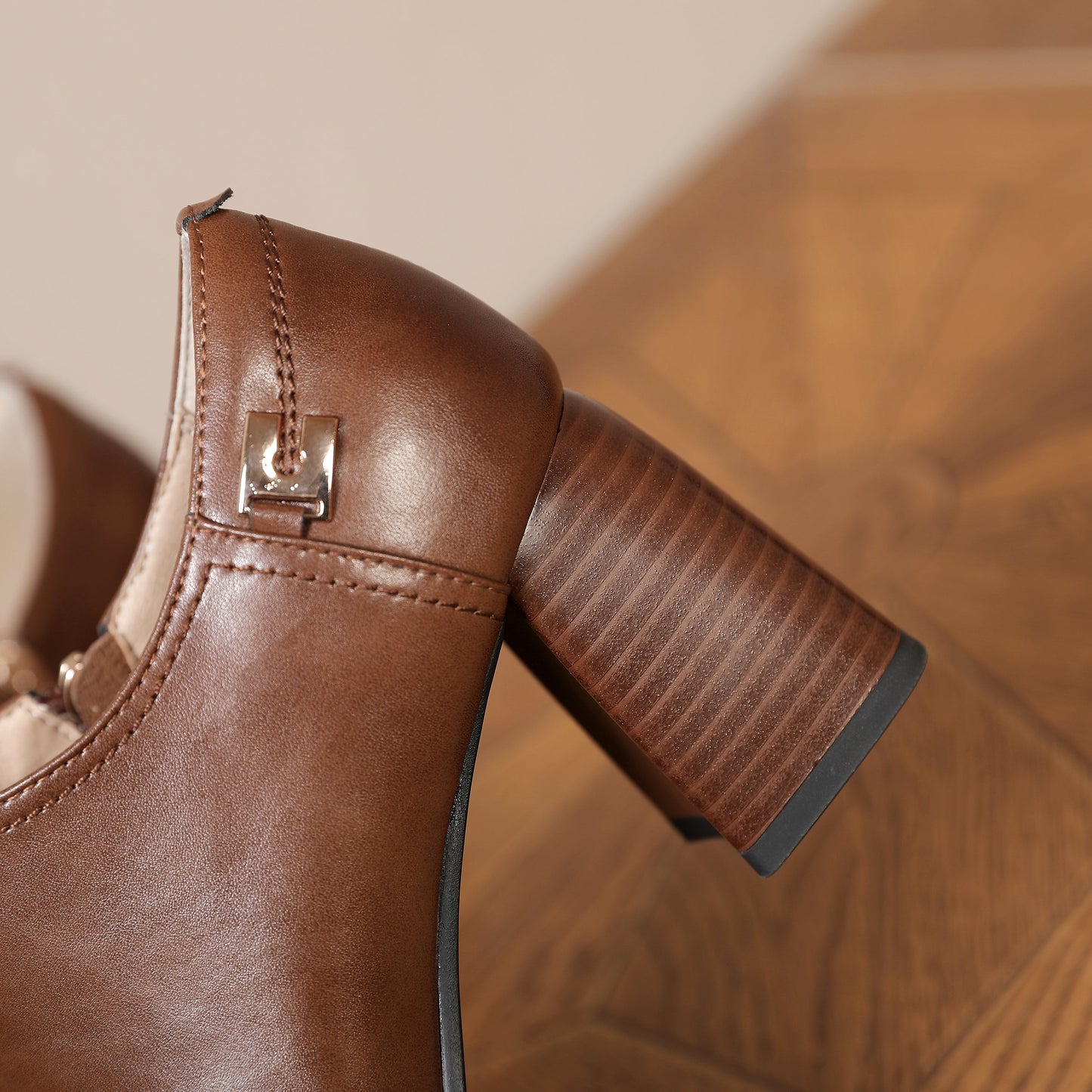 Nine Seven Women's Square Toe Genuine Leather Handmade Side Zipper Mid Chunky Heel Retro Pumps Shoes