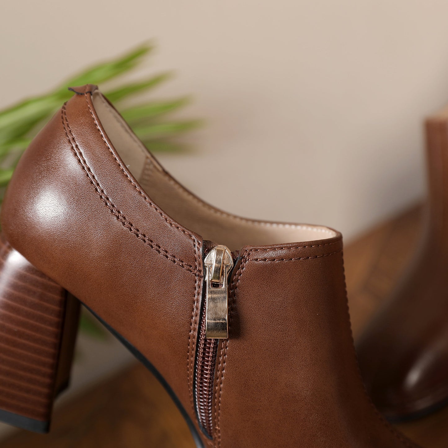 Nine Seven Women's Square Toe Genuine Leather Handmade Side Zipper Mid Chunky Heel Retro Pumps Shoes