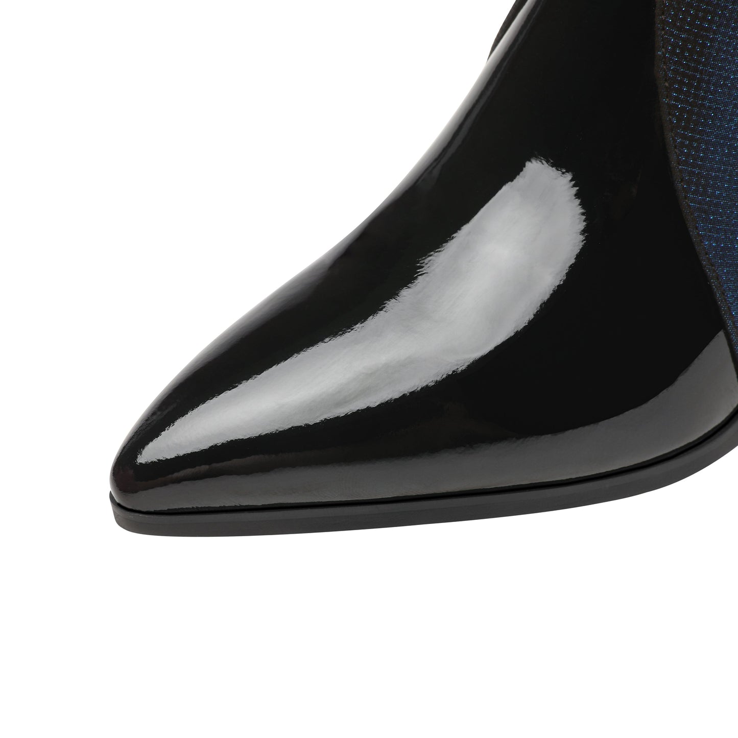 Nine Seven Handmade Women's Glossy Genuine Leather Sexy Stitching Color Side Zipper Pointed Toe Low Chunky Ankle Boots