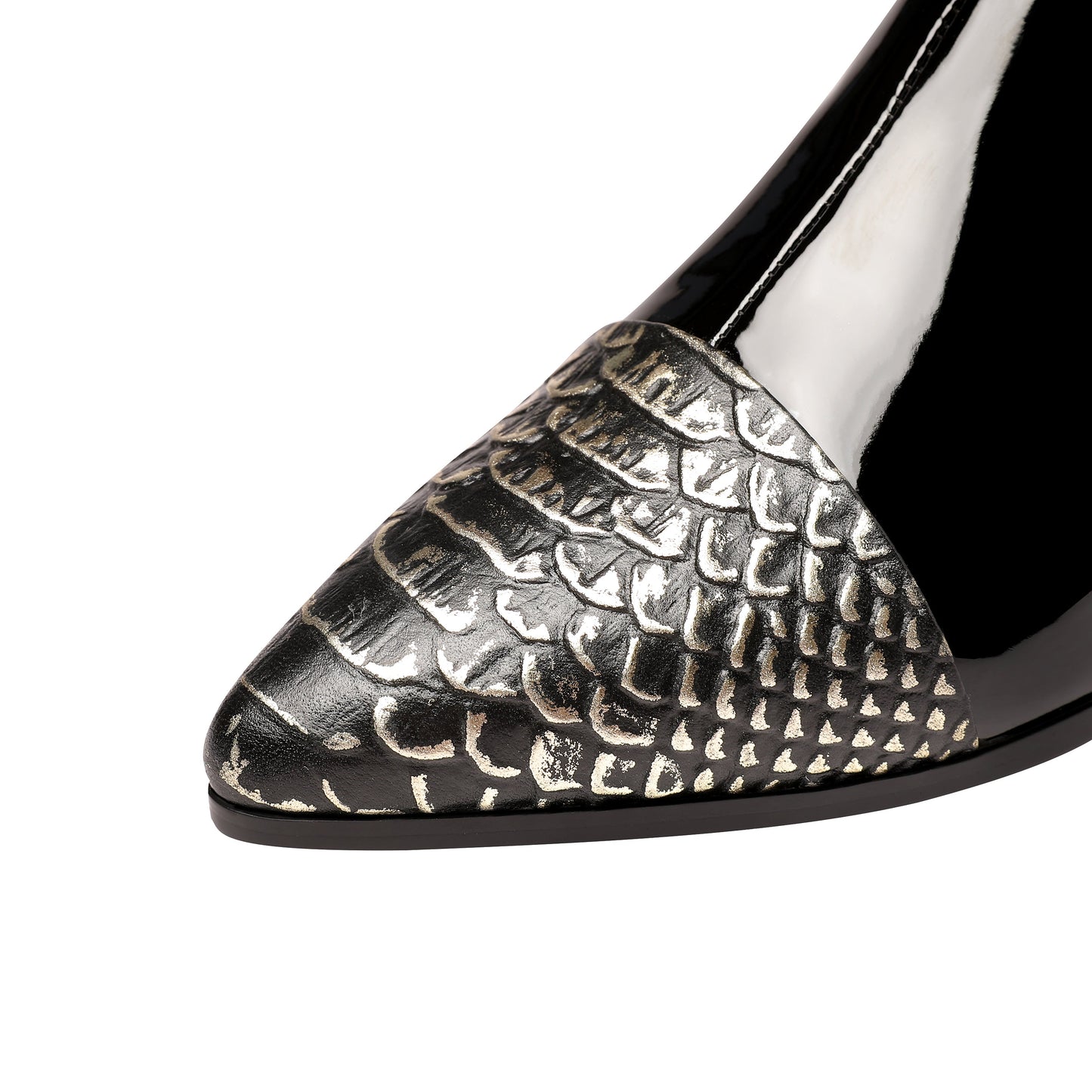 Nine Seven Women's Handmade Patent Leather Chunky Heel Side Zip Up Pointed Toe Belt Design Ankle Dress Booties