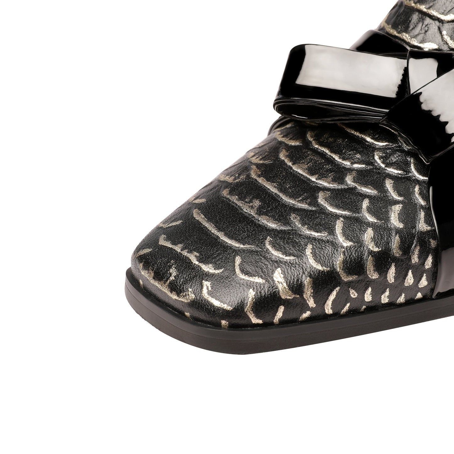 Nine Seven Women's Handmade Square Toe Low Chunky Heels Stylish Patent Leather Loafers Shoes with Bowknot