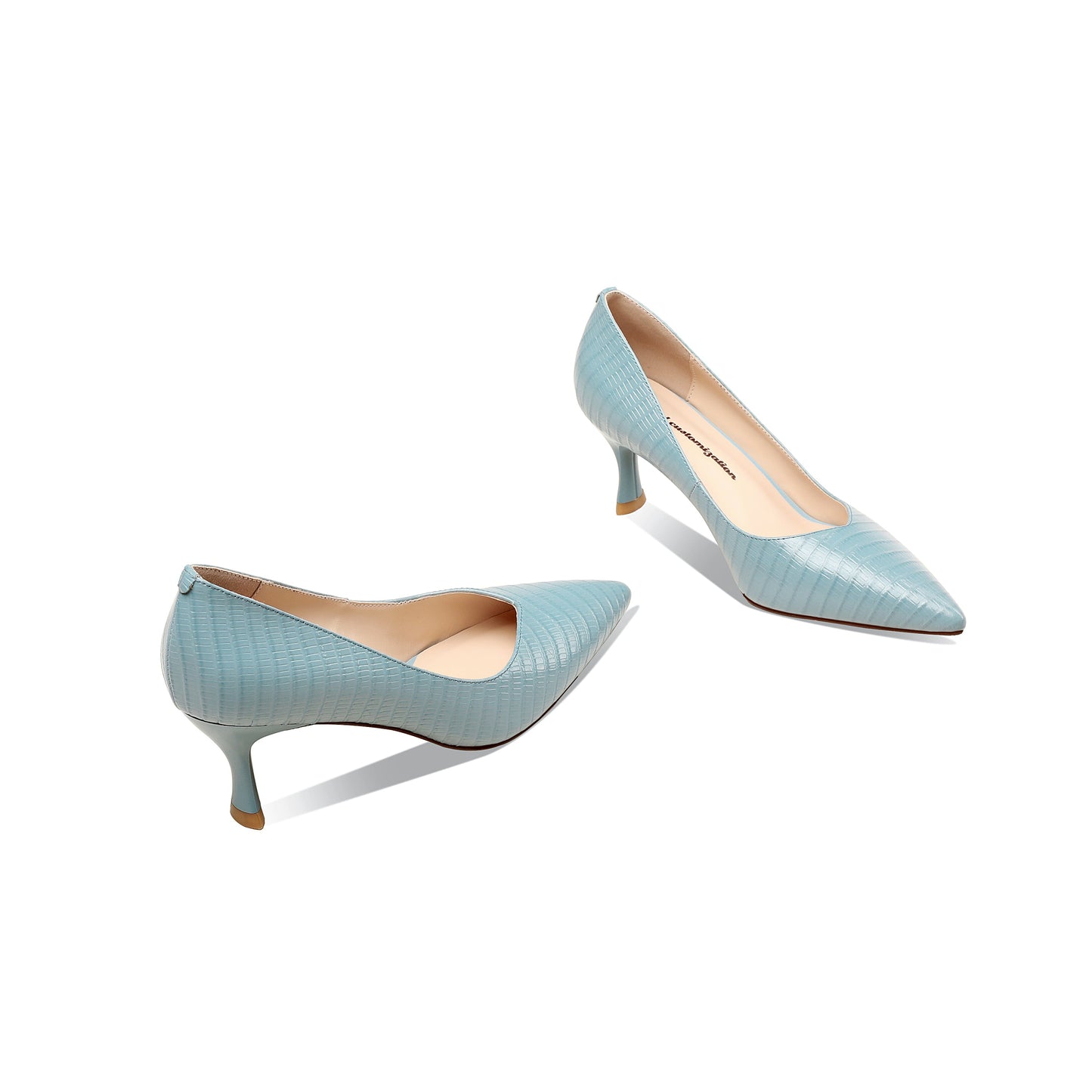 Nine Seven Women's Handmade Genuine Leather Clear Pointed Toe V-Shaped Mid Stiletto Heel Slip On Loafer Pumps