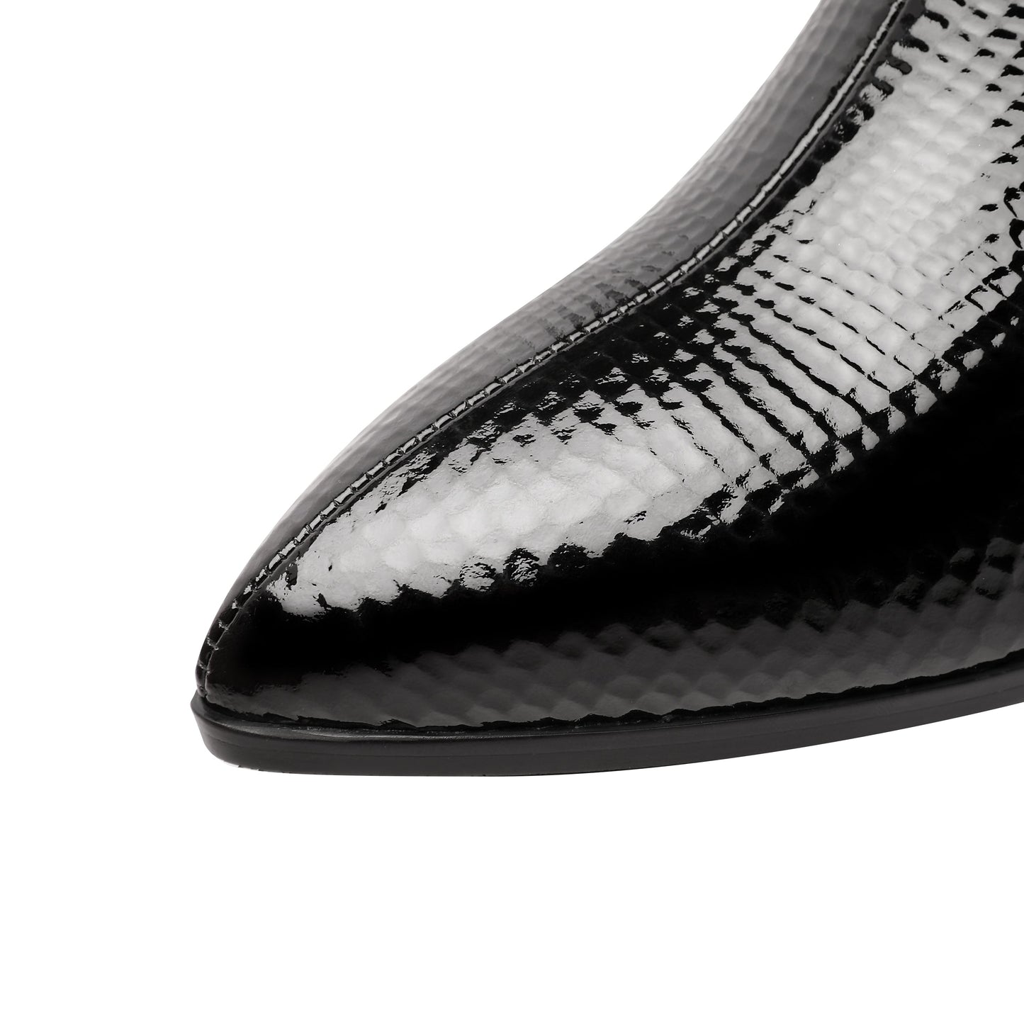 Nine Seven Women's Patent Leather Handmade Side Zip Up Block Heel Black Ankle Booties with Fur and Glitter Buckle Decor