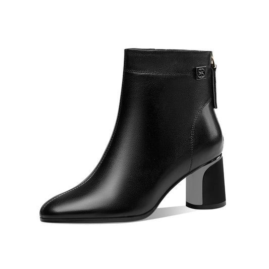 Nine Seven Women's Round Toe Genuine Leather Handmade Cone Heels Back Zip Up Classic Ankle Boots