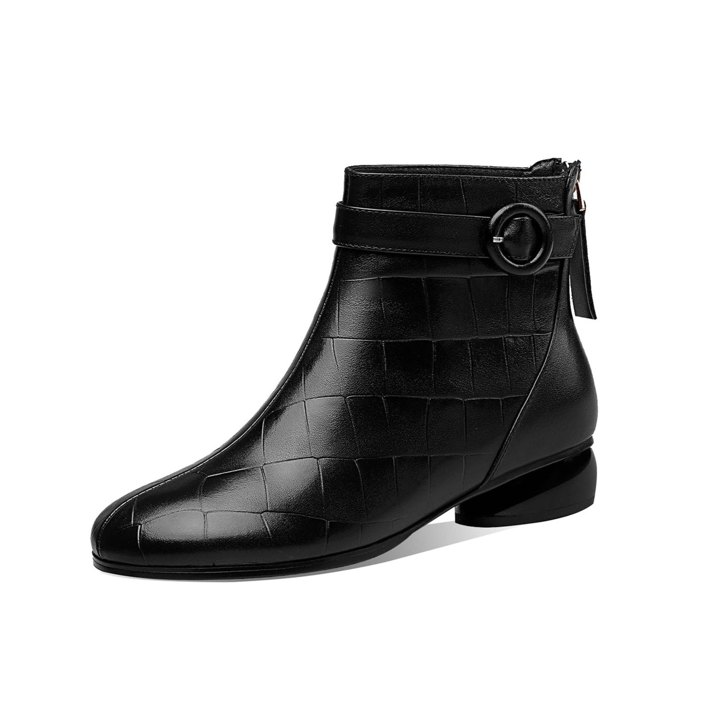 Nine Seven Women's Round Toe Genuine Leather Handmade Buckle Zip Up Casual Flat Ankle Boots