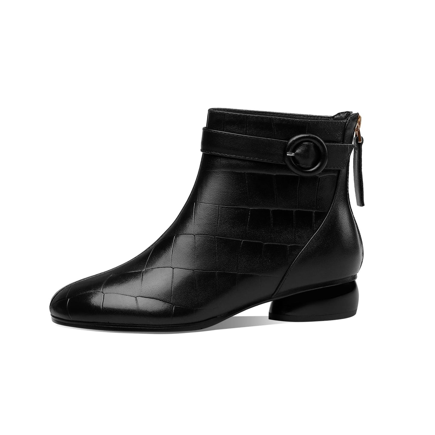 Nine Seven Women's Round Toe Genuine Leather Handmade Buckle Zip Up Casual Flat Ankle Boots