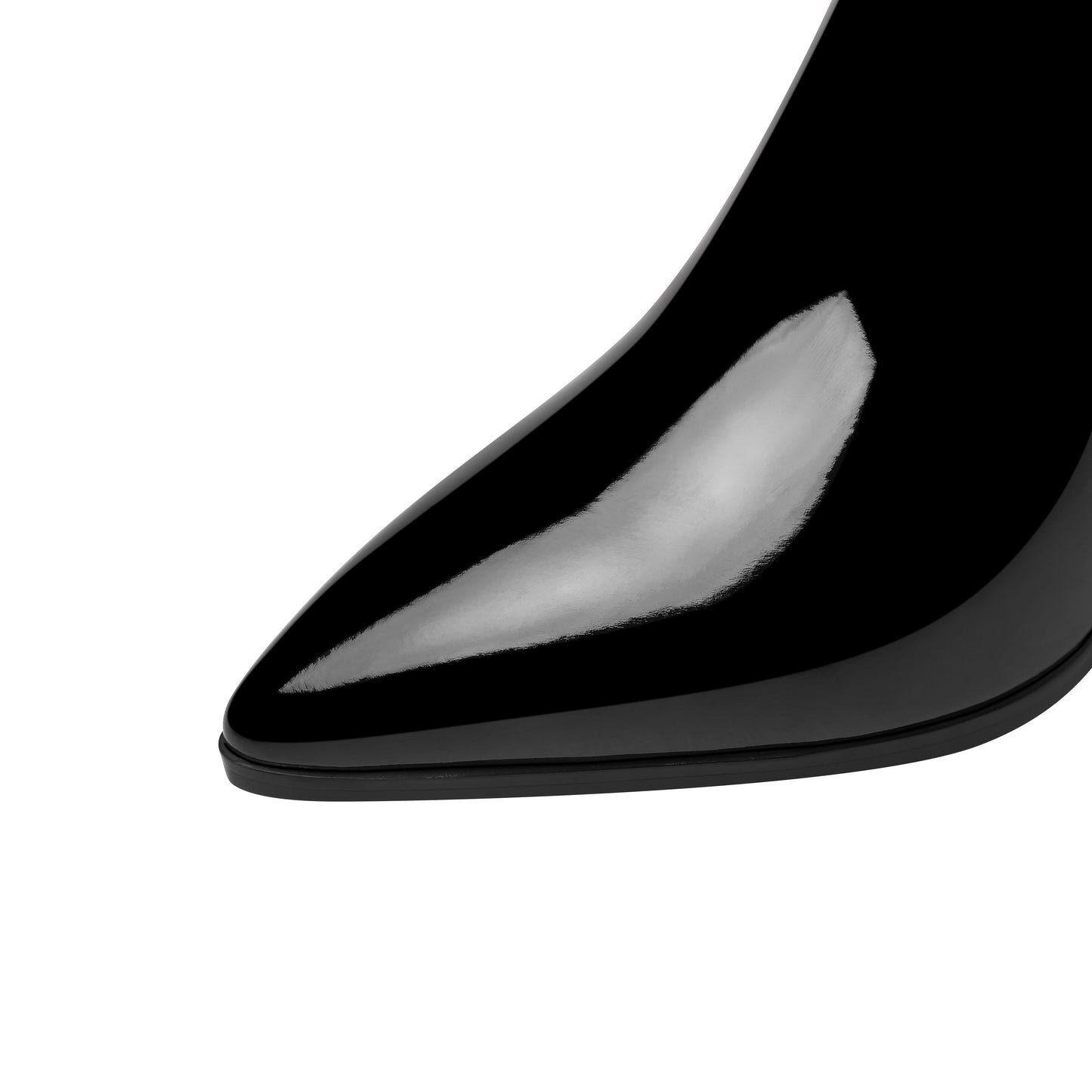 Nine Seven Handmade Women's Patent Leather Pointed Toe Side Zip Up Block Heel Classic Black Knee High Boots with Chic Buckle