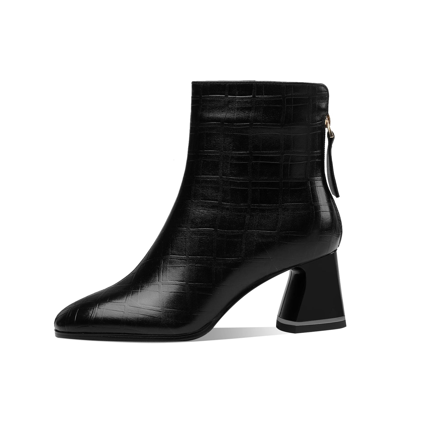 Nine Seven Women's Pointed Toe Genuine Leather Handmade Back Zipper Mid Chunky Heels Stylish Ankle Boots