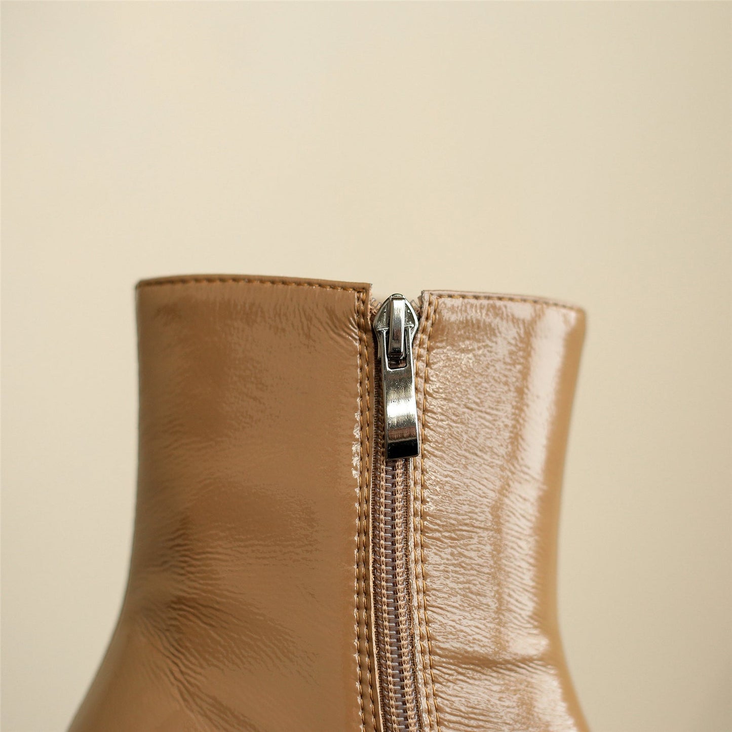 Nine Seven Women's Handmade Glossy Genuine Leather Pointed Toe Side Zipper Mid Block Heel Ankle Boots