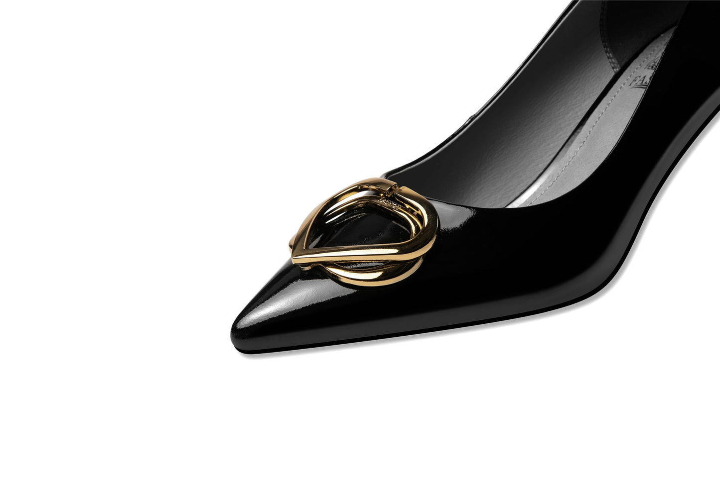 Nine Seven Glossy Patent Leather Women's Handmade Spool Heel Pointed Toe Pumps with Metal Heart