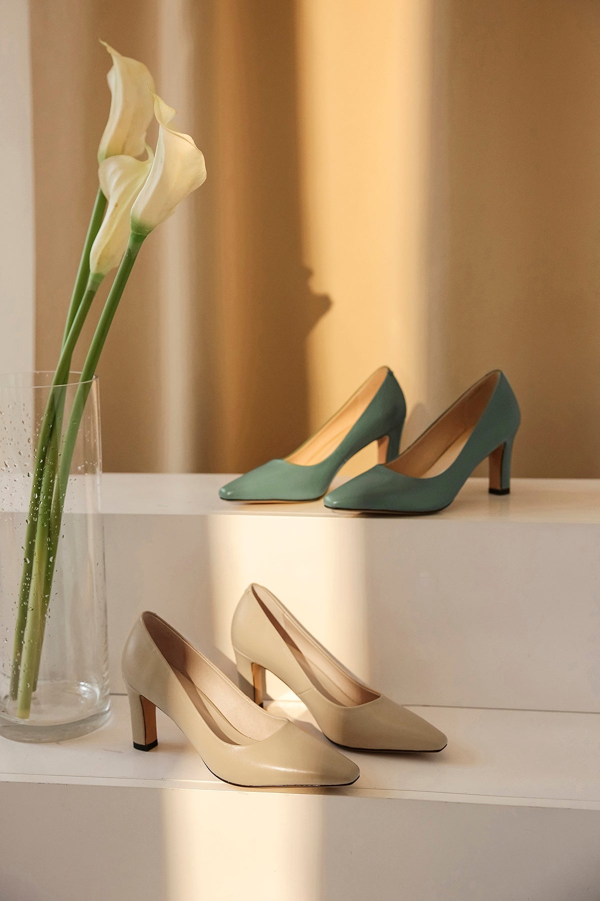 Nine Seven Genuine Leather Women's Handmade Closed Pointed Toe High Chunky Heel Slip On Loafer Pump Shoes