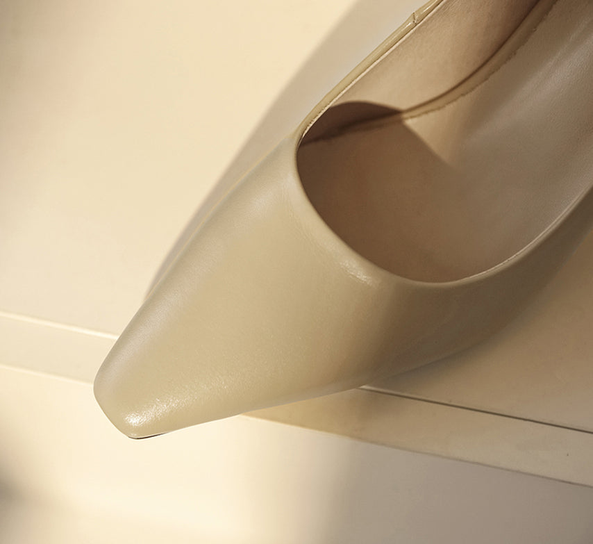 Nine Seven Genuine Leather Women's Handmade Closed Pointed Toe High Chunky Heel Slip On Loafer Pump Shoes