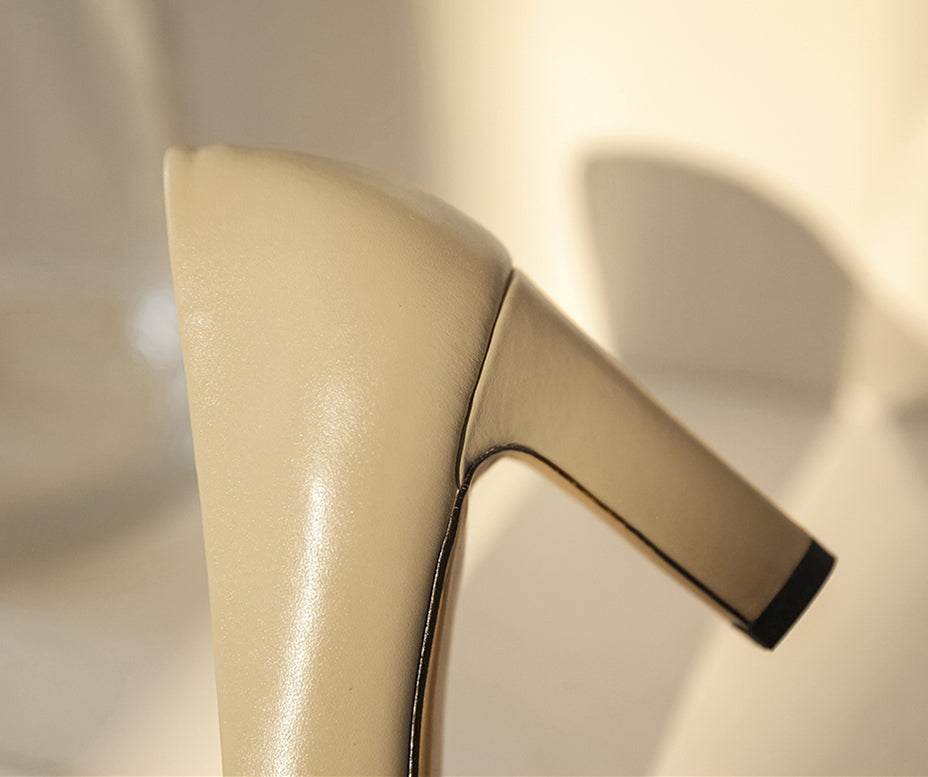 Nine Seven Genuine Leather Women's Handmade Closed Pointed Toe High Chunky Heel Slip On Loafer Pump Shoes