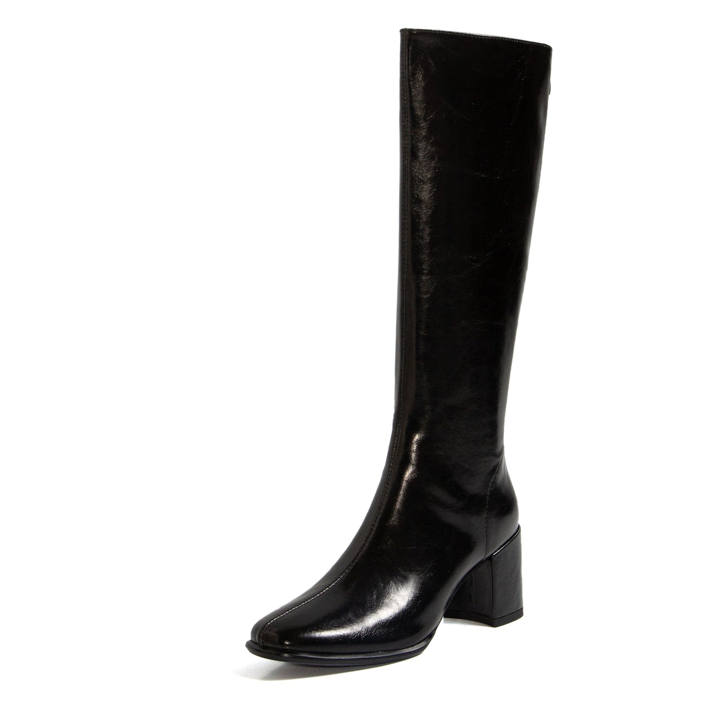 Nine Seven Women's Genuine Leather Handmade Square Toe Mid Chunky Heel Knee High Boots with Back Zipper